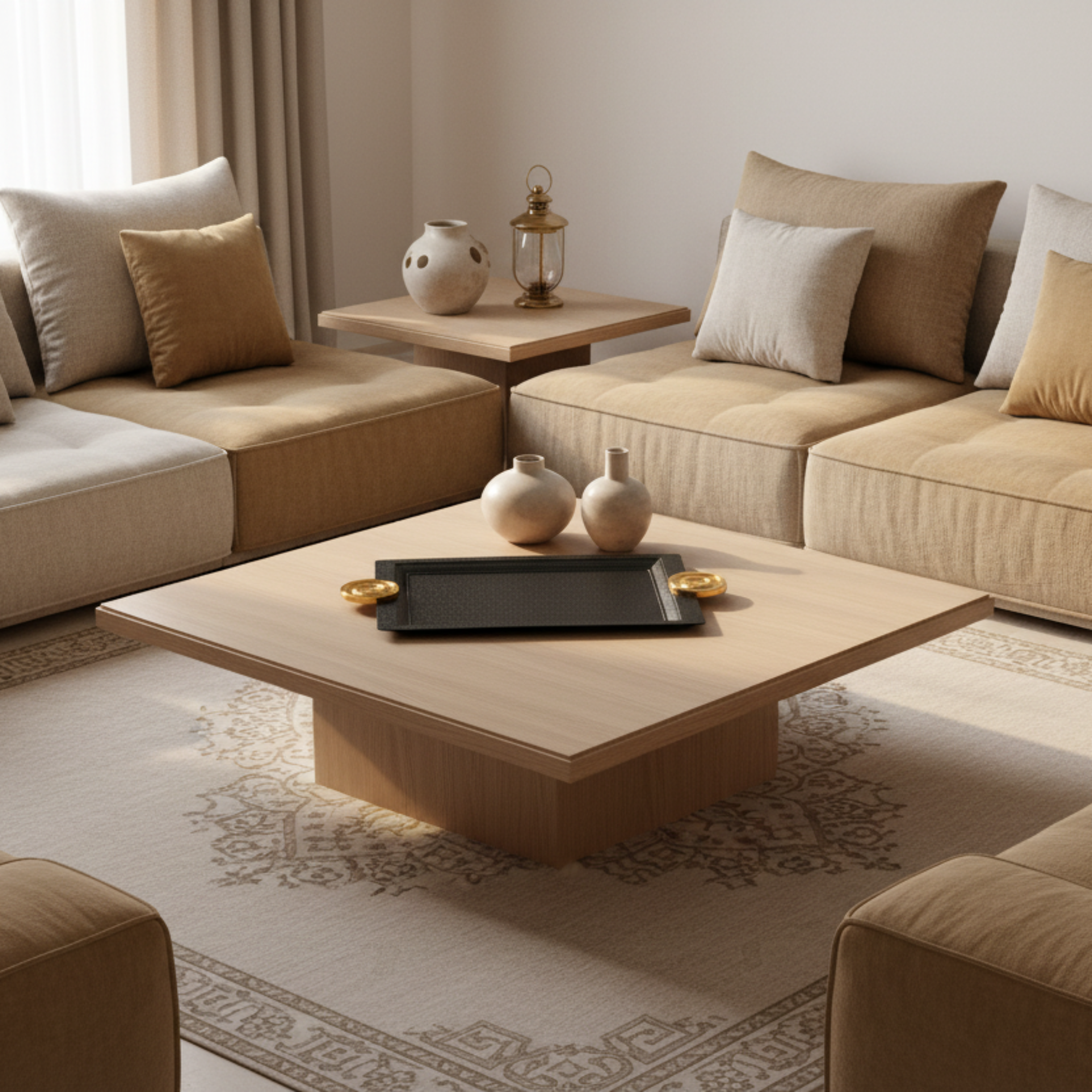 Almarjan Serving Tray 53 cm Black & Gold Crackle