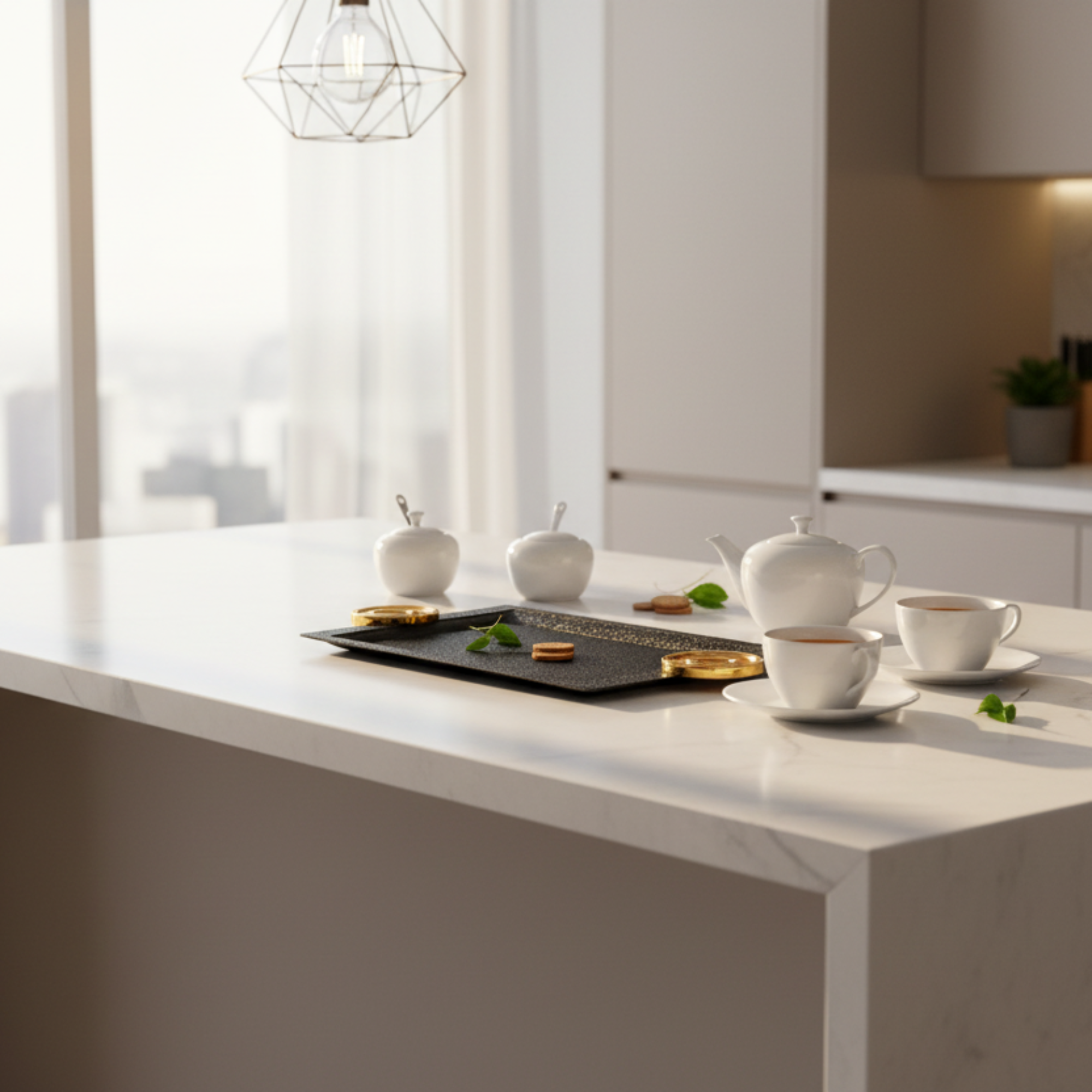 Almarjan Serving Tray 49 cm Black & Gold Crackle