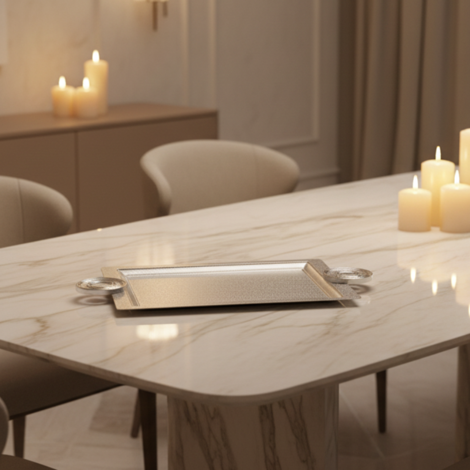 Almarjan Serving Tray 49 cm Silver Crackle