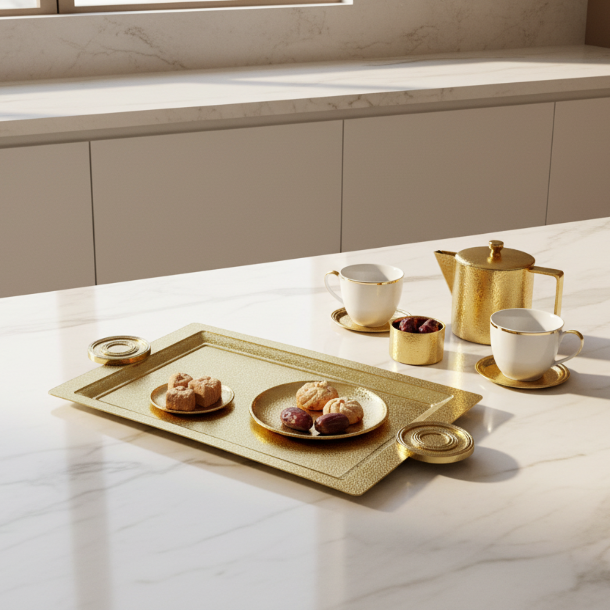 Almarjan Serving Tray 54 cm Brass Crackle