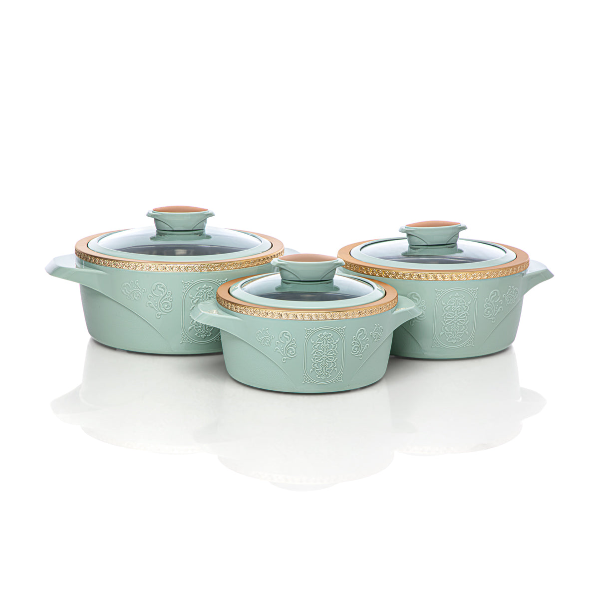 Almarjan 3 Piece Isabella Collection Plastic Hot Pot Green & Gold - PEL2530108