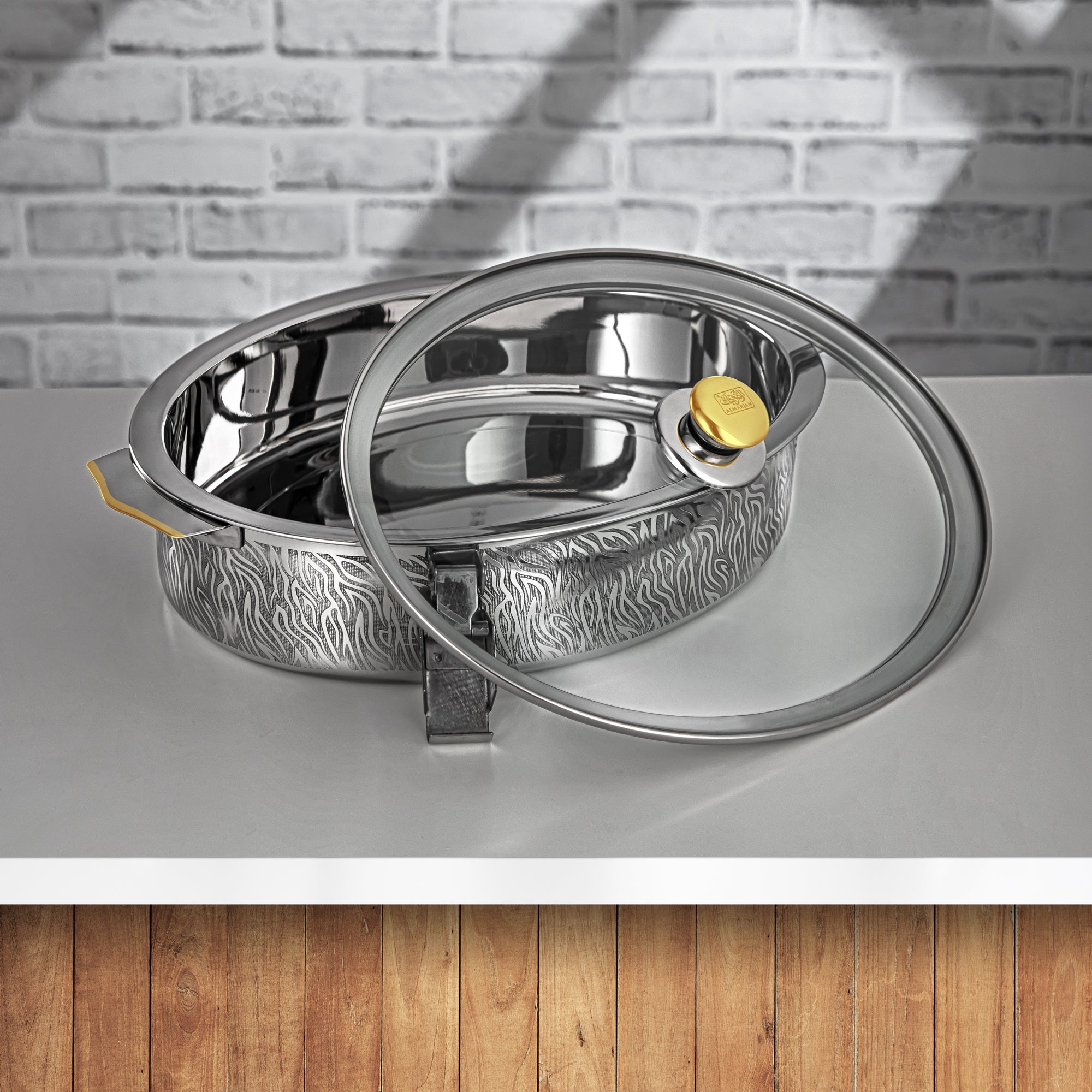 Almarjan Mandi Hot Pot Set Stainless Steel with Glass Cover & Locks 30/35/40 CM 3 Pieces (H24PG1) – Mandi Collection