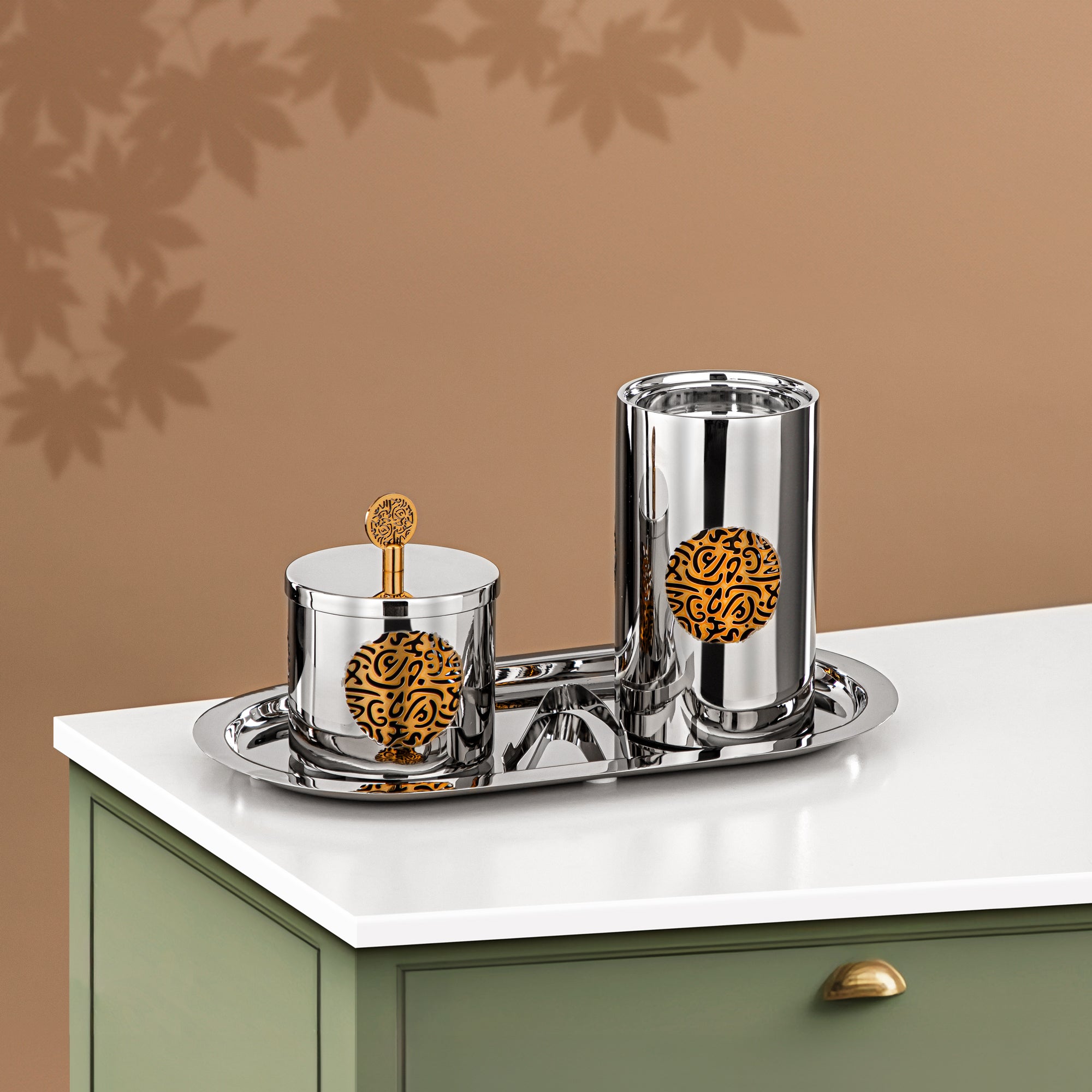 مجموعة مبخرة المرجان ستانلس ستيل فضي وذهبي (MD-3027) - مبخرة عود