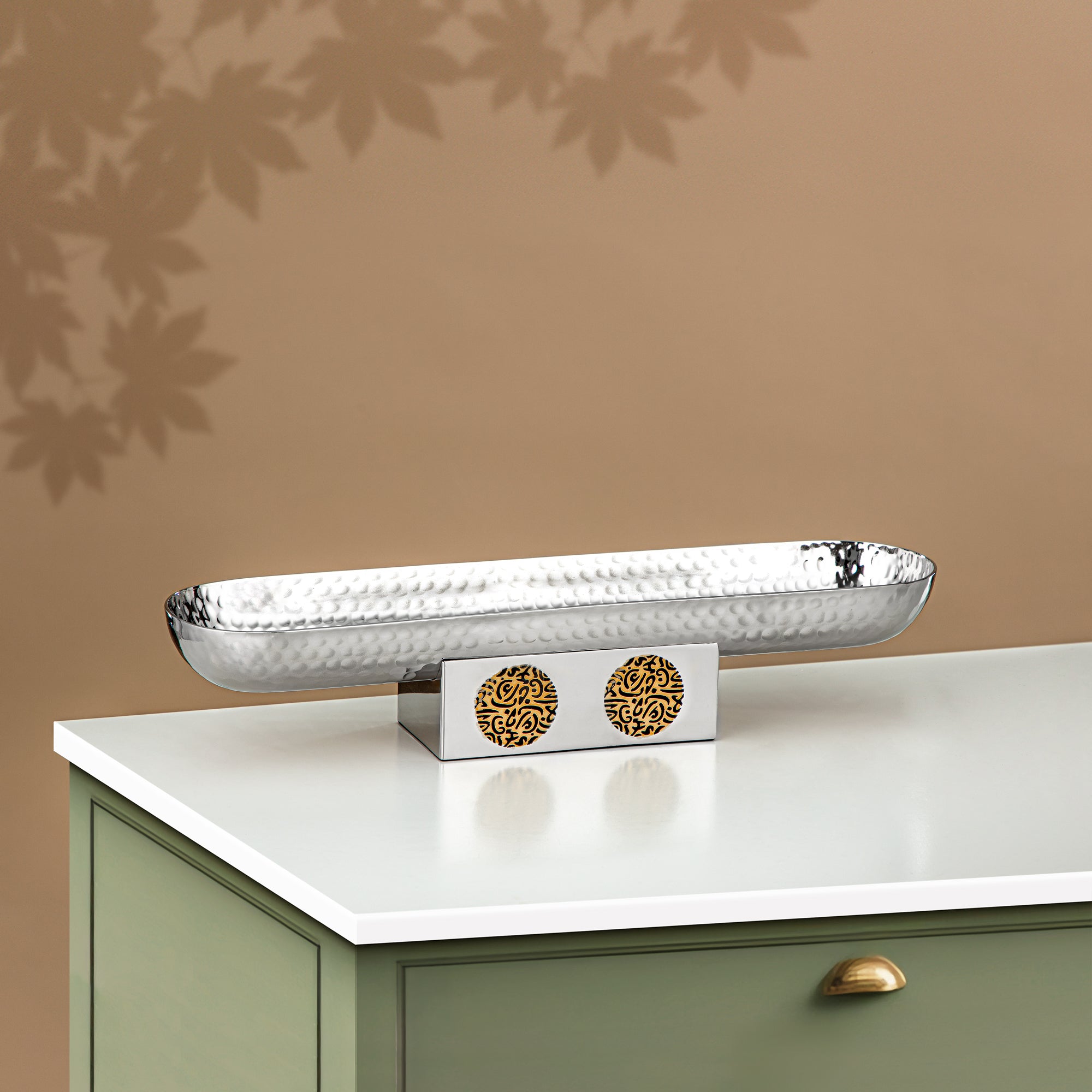 صينية تقديم المجران ستانلس ستيل، 39 سم × 9.5 سم، فضي وذهبي (MD-3029 A) - أدوات تقديم أنيقة