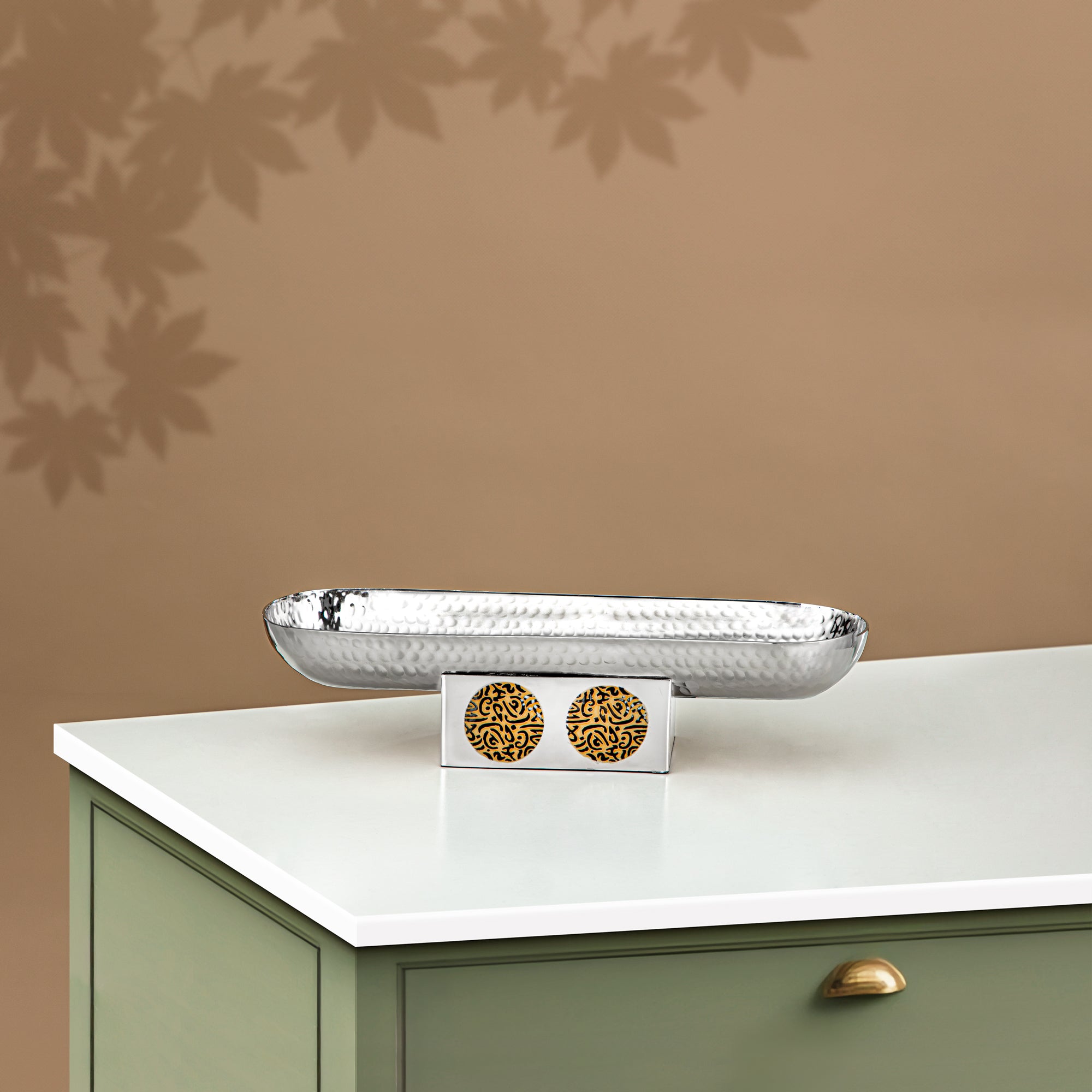 Almarjan Serving Tray Stainless Steel, 31CM x 9.5CM, Silver & Gold (MD-3029 B) - Stylish Serveware