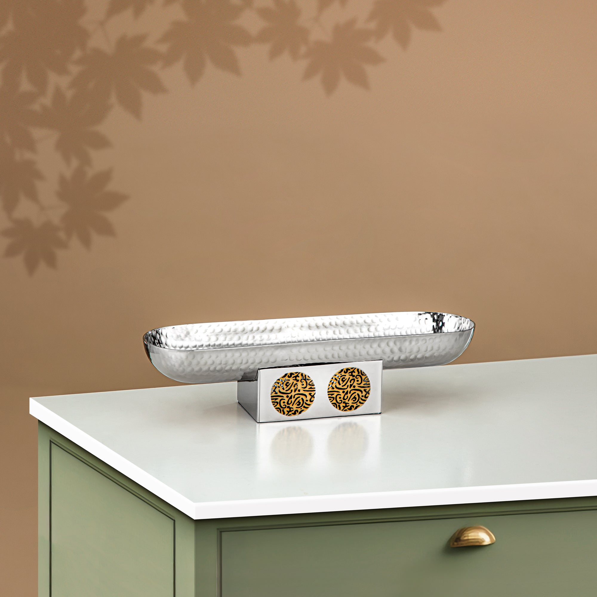 Almarjan Serving Tray Stainless Steel, 31CM x 9.5CM, Silver & Gold (MD-3029 B) - Stylish Serveware