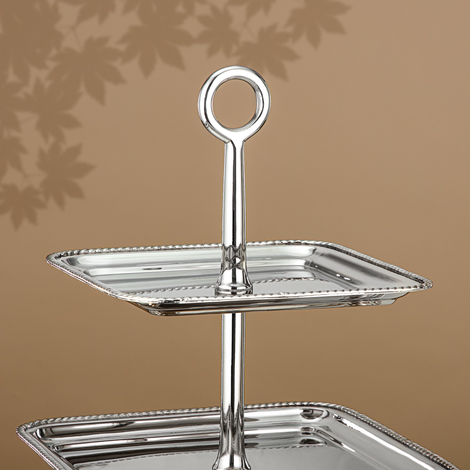 Almarjan Square Cake Stand Stainless Steel, Two Tiers, Silver (MD-3031) - Stylish Serveware