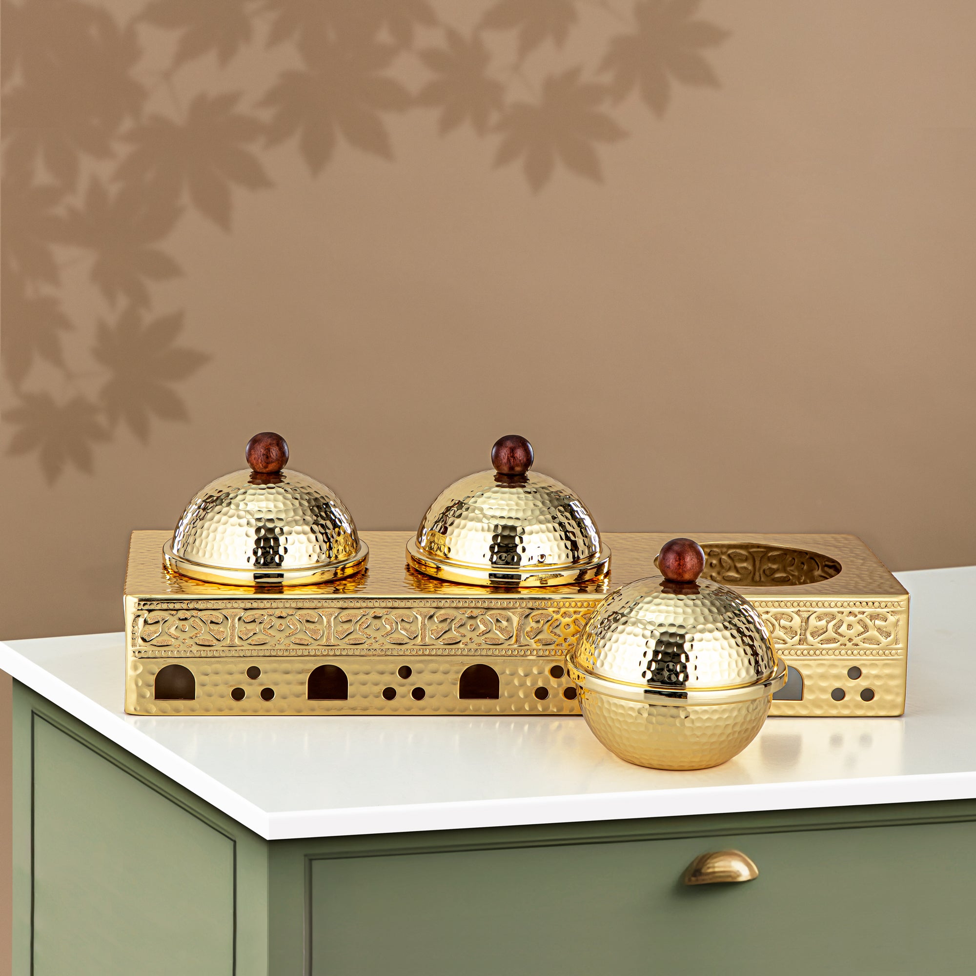 Almarjan Candy Set 3 Part Stainless Steel, Gold (MD-3050) - Stylish Serveware