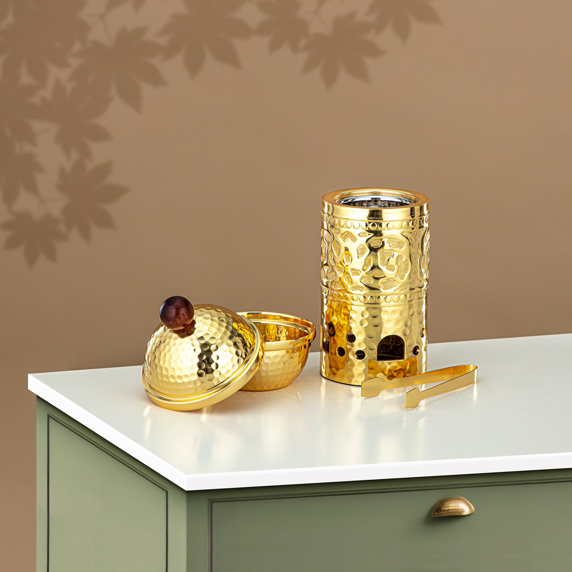 Almarjan Incense Burner Set, Gold (MD-3054) - Oud Burner