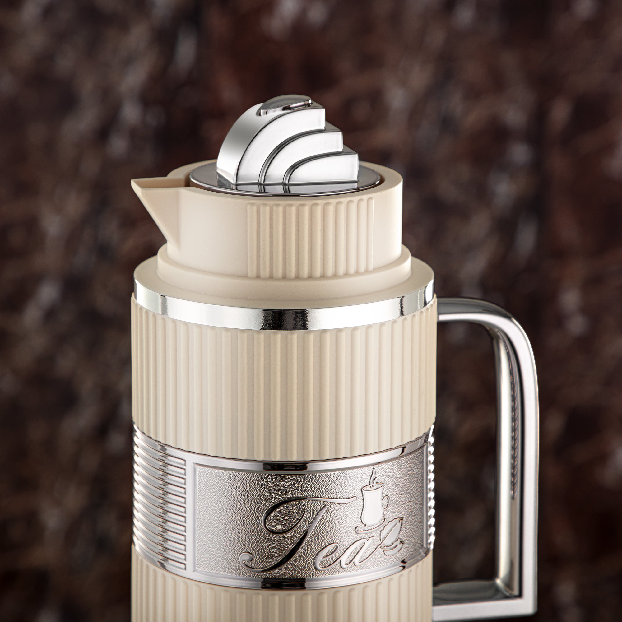 Almarjan Vacuum Flask Set, ABS, Push Button - 1L + 1L, Ivory & Silver (OUD-MIVYS) - Tea & Coffee
