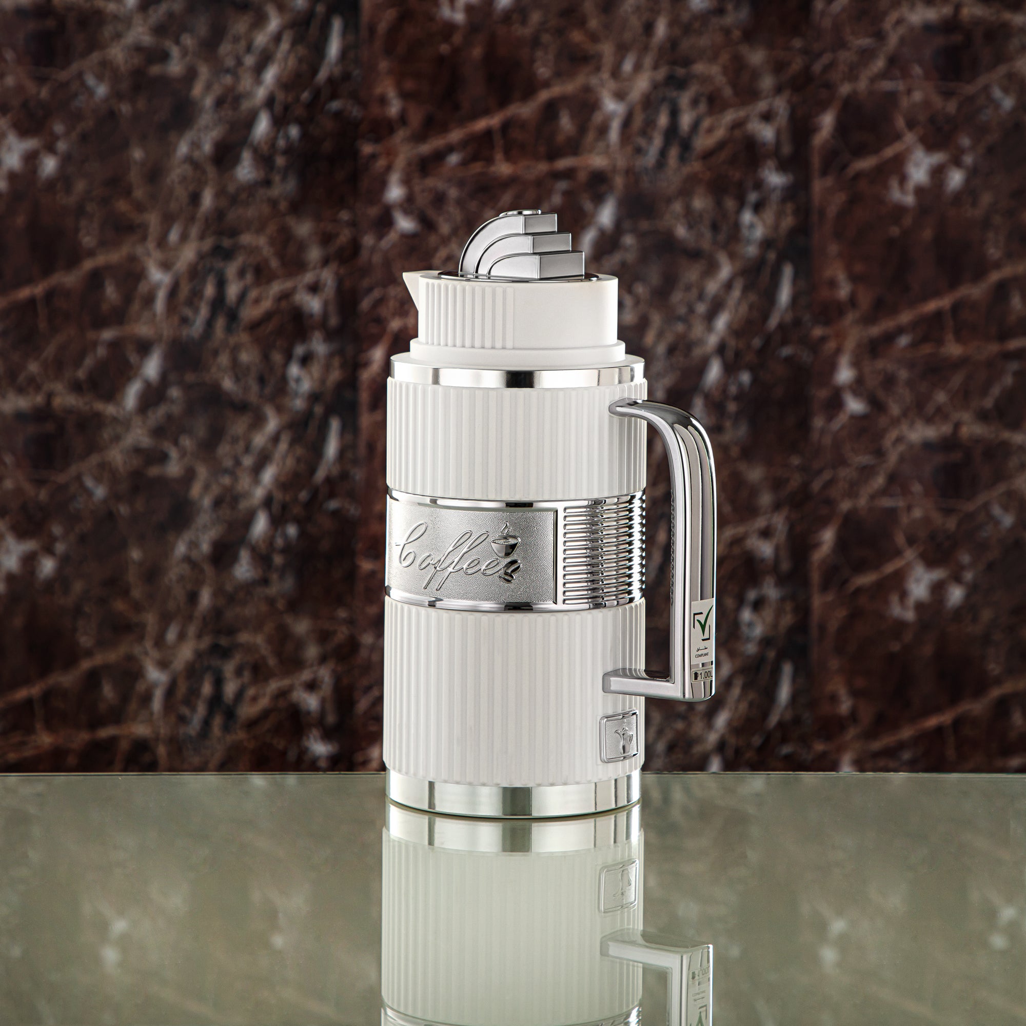 ألمرجان طقم ترامس، ABS، زر ضغط - 1 لتر + 1 لتر، أبيض وفضي (OUD-MWS) - شاي وقهوة