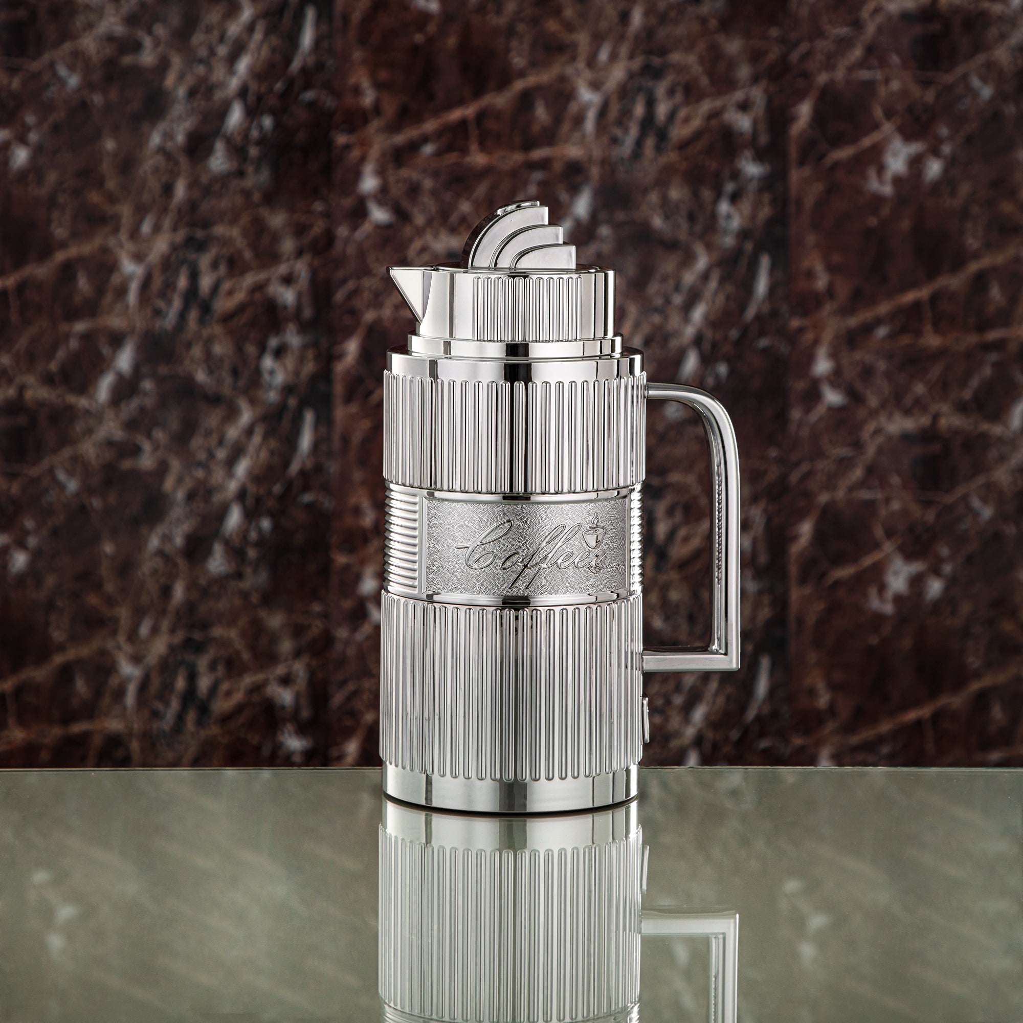 Almarjan Vacuum Flask Set, ABS, Push Button - 1L + 1L, Silver (OUD-S) - Tea & Coffee