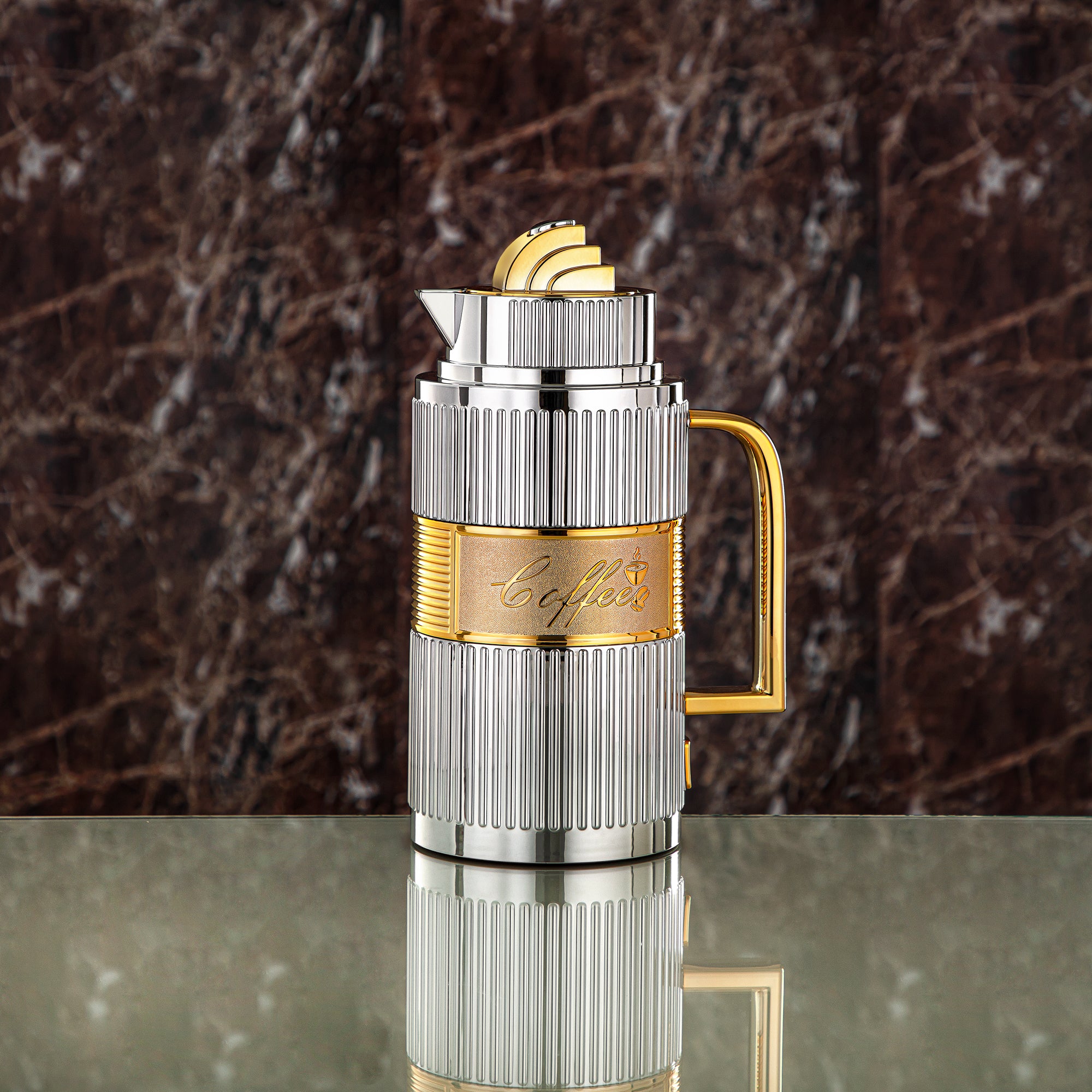 ألمرجان طقم ترامس، ABS، زر ضغط - 1 لتر + 1 لتر، فضي وذهبي (OUD-SG) - شاي وقهوة