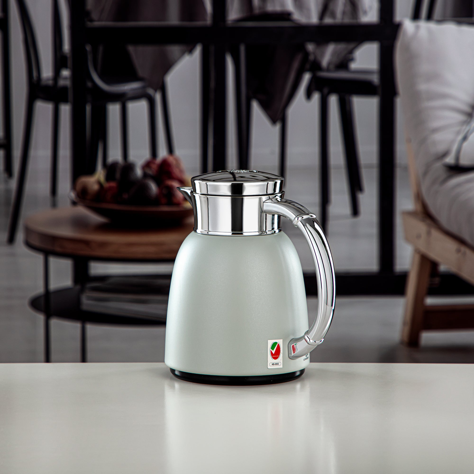 Almarjan Classic Vacuum Flask 0.35L (QVC-0350Q265YZC) - Push Button, Stone Grey & Silver | Modern Serveware