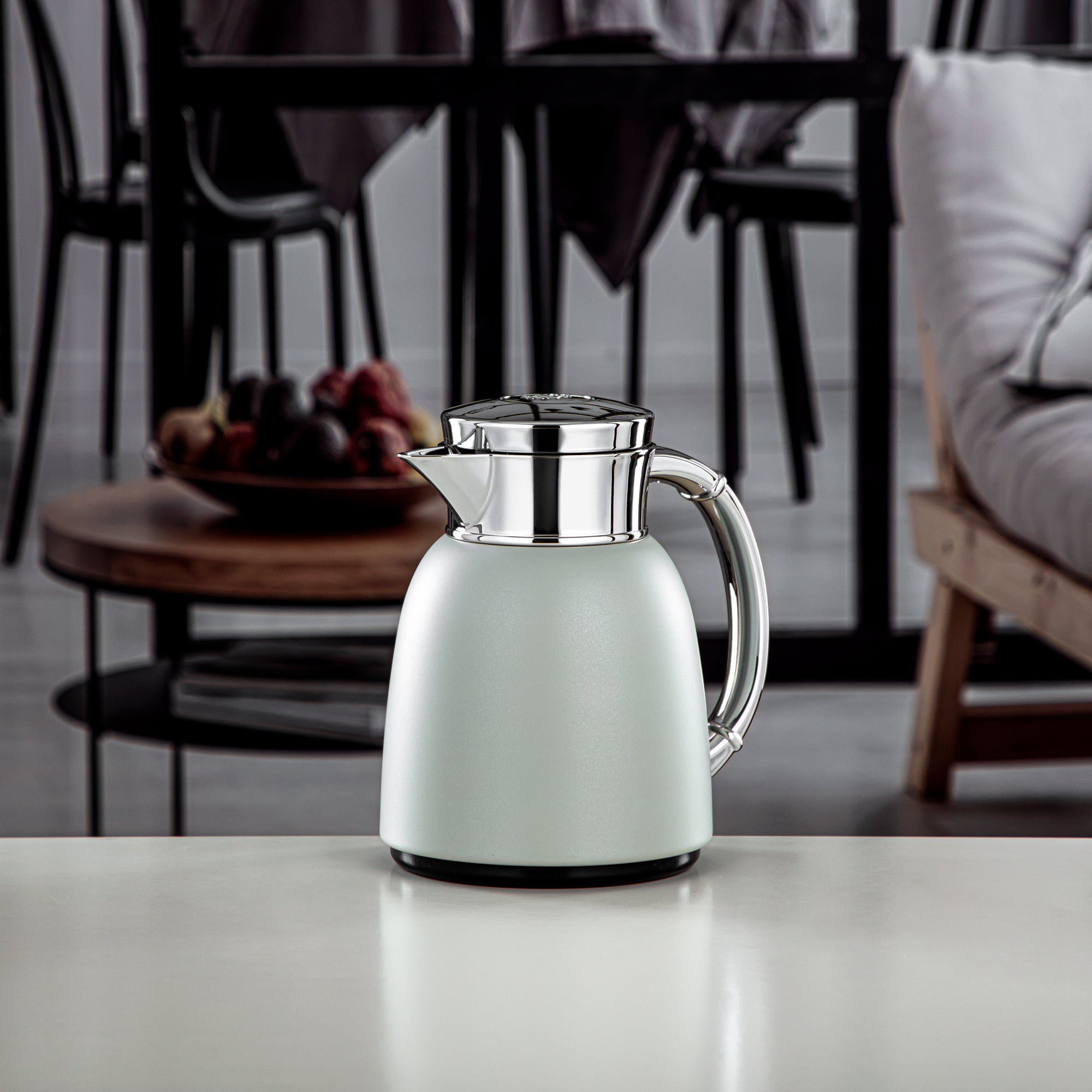 Almarjan Classic Vacuum Flask 0.35L (QVC-0350Q265YZC) - Push Button, Stone Grey & Silver | Modern Serveware