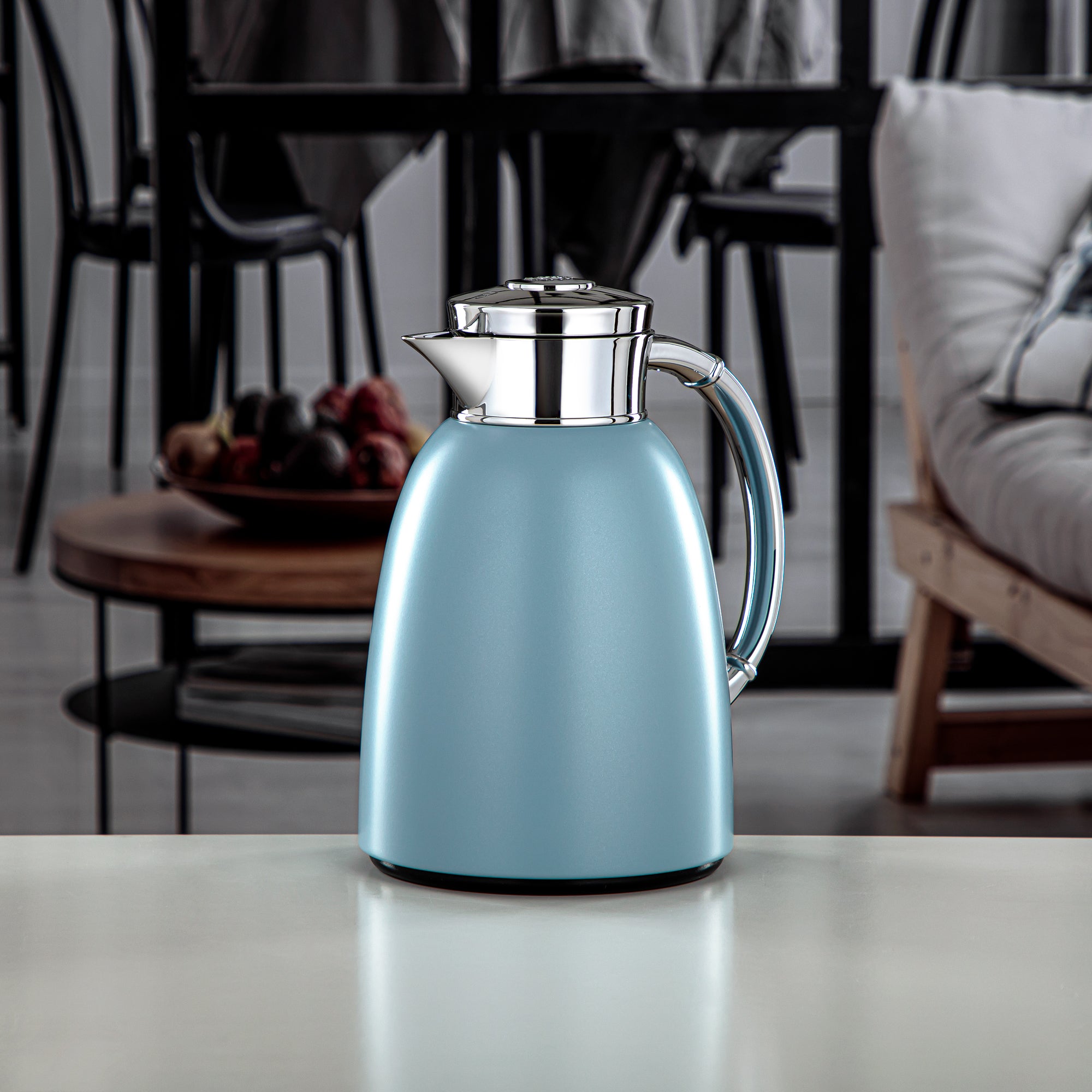 Almarjan Vacuum Flask 1.0L (QVC-1000Q406YZC) - Push Button, Light Blue | Modern Serveware