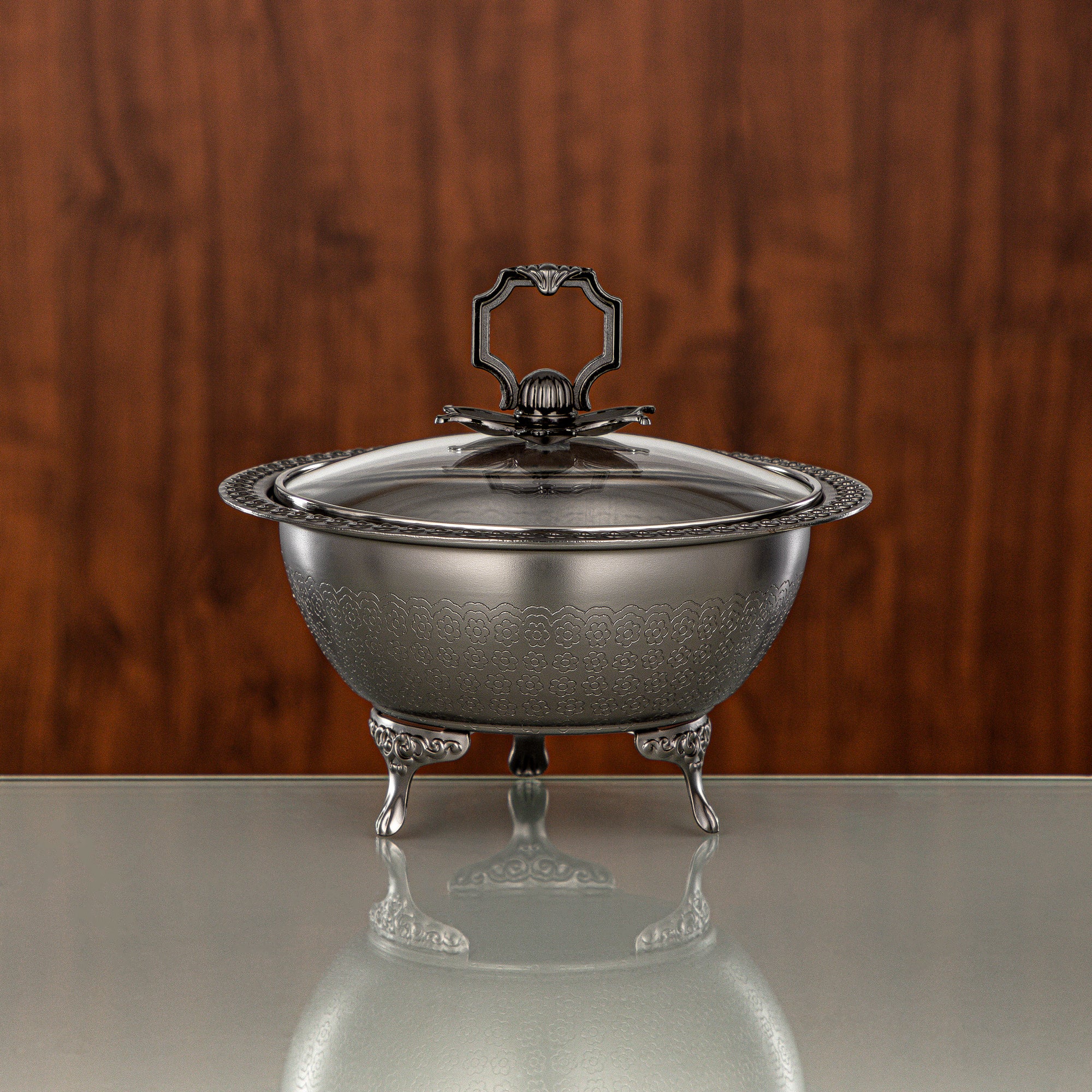 Almarjan Matt Black Date Bowl with Glass Cover – 18 CM