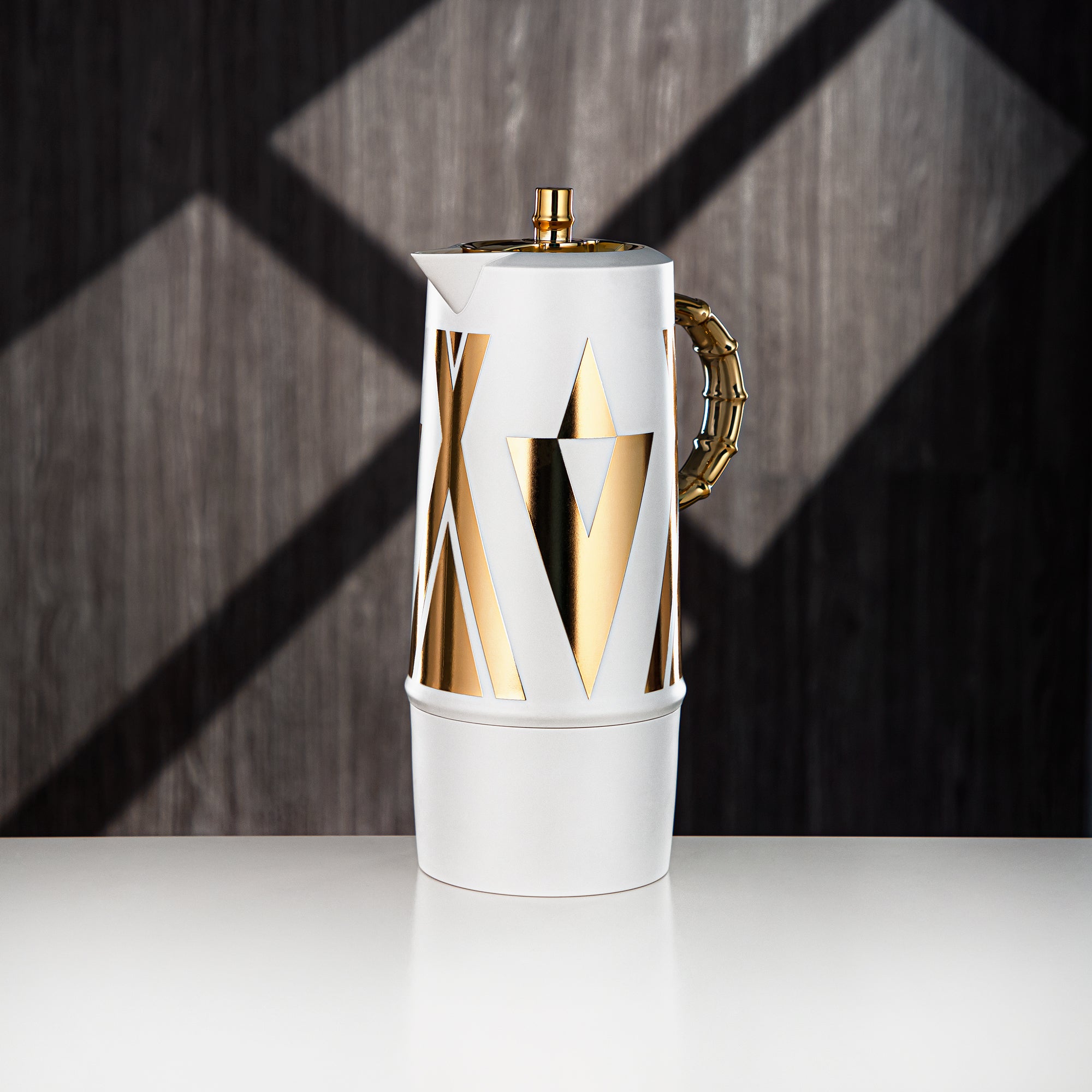 Almarjan Vacuum Flask Set, Push Button, ABS, 0.6L + 1L, White & Gold (SJ28W) - Serving Tea & Coffee