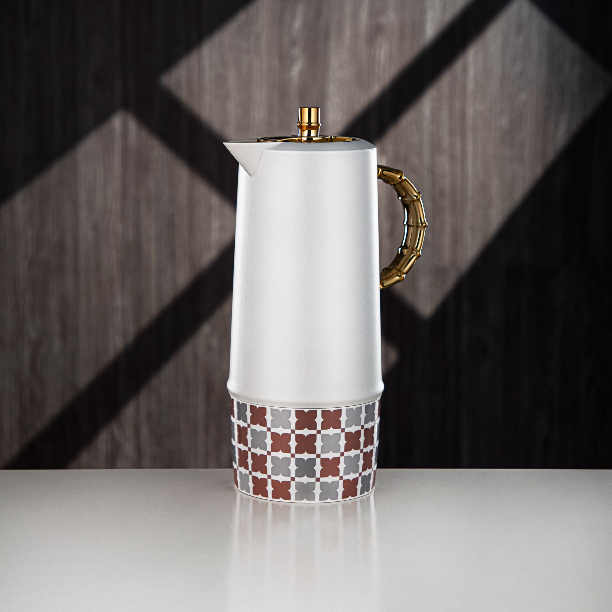 Almarjan Vacuum Flask Set, Push Button, ABS, 0.6L + 1L, White & Gold (SJ28WG) - Serving Tea & Coffee