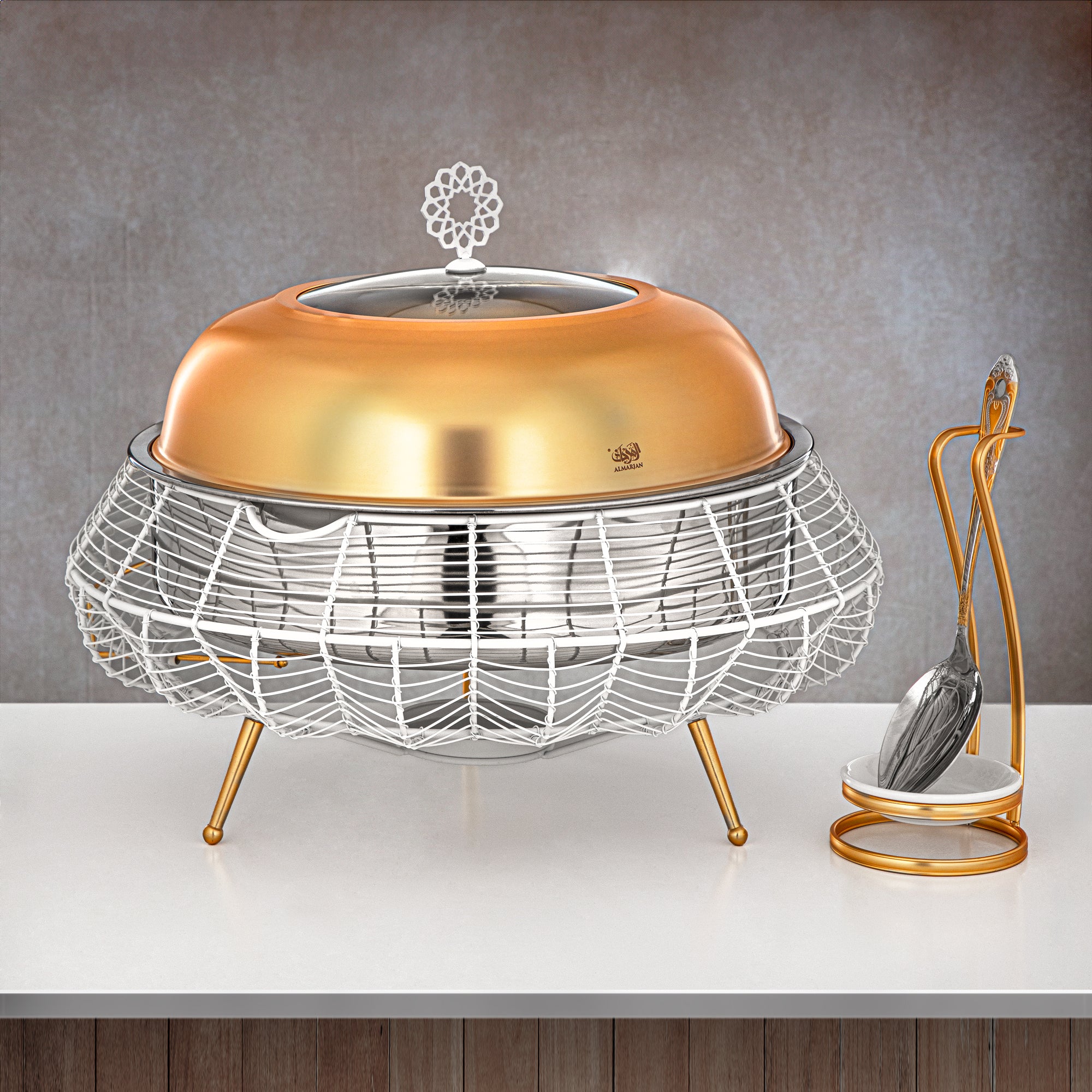 Almarjan 6500 ML Chafing Dish White & Gold - STS0013237