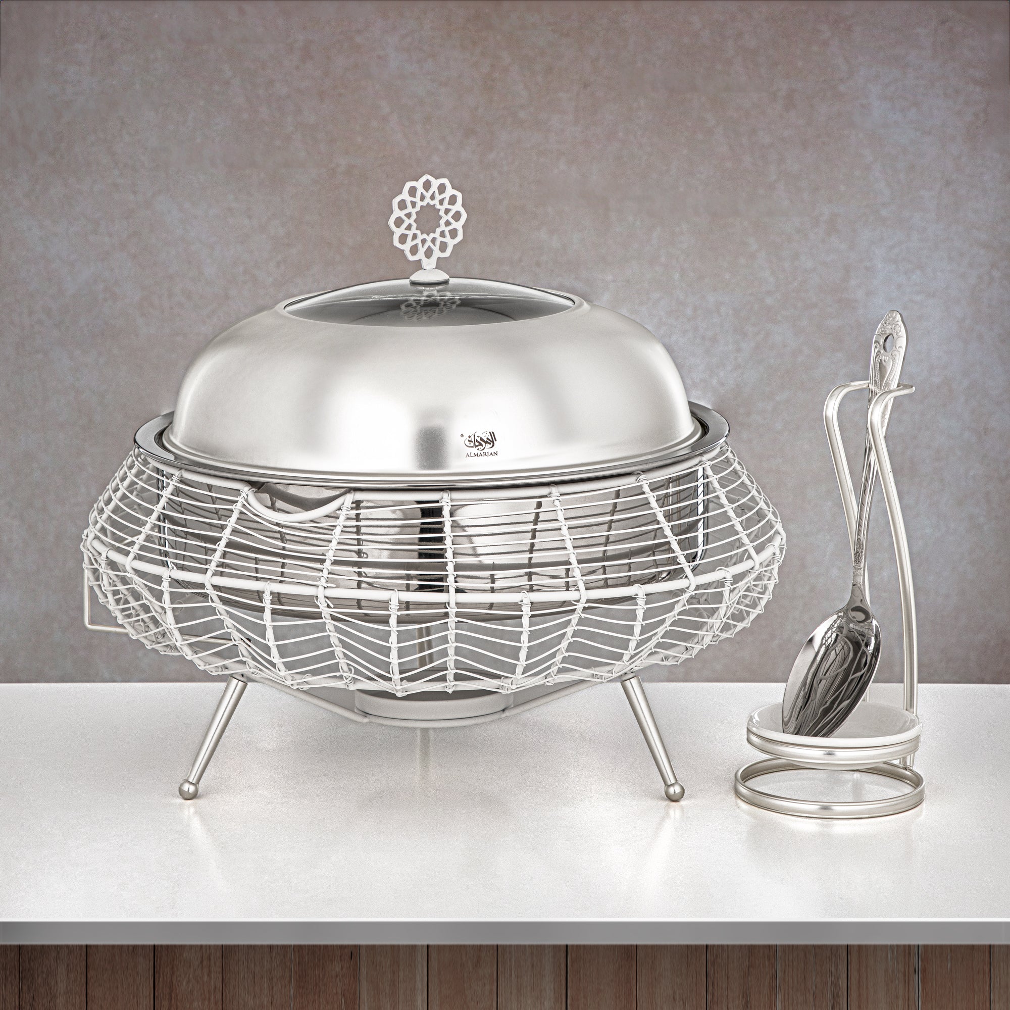 المرجان طبق تسخين 4000 مل ابيض وفضي - STS0013240