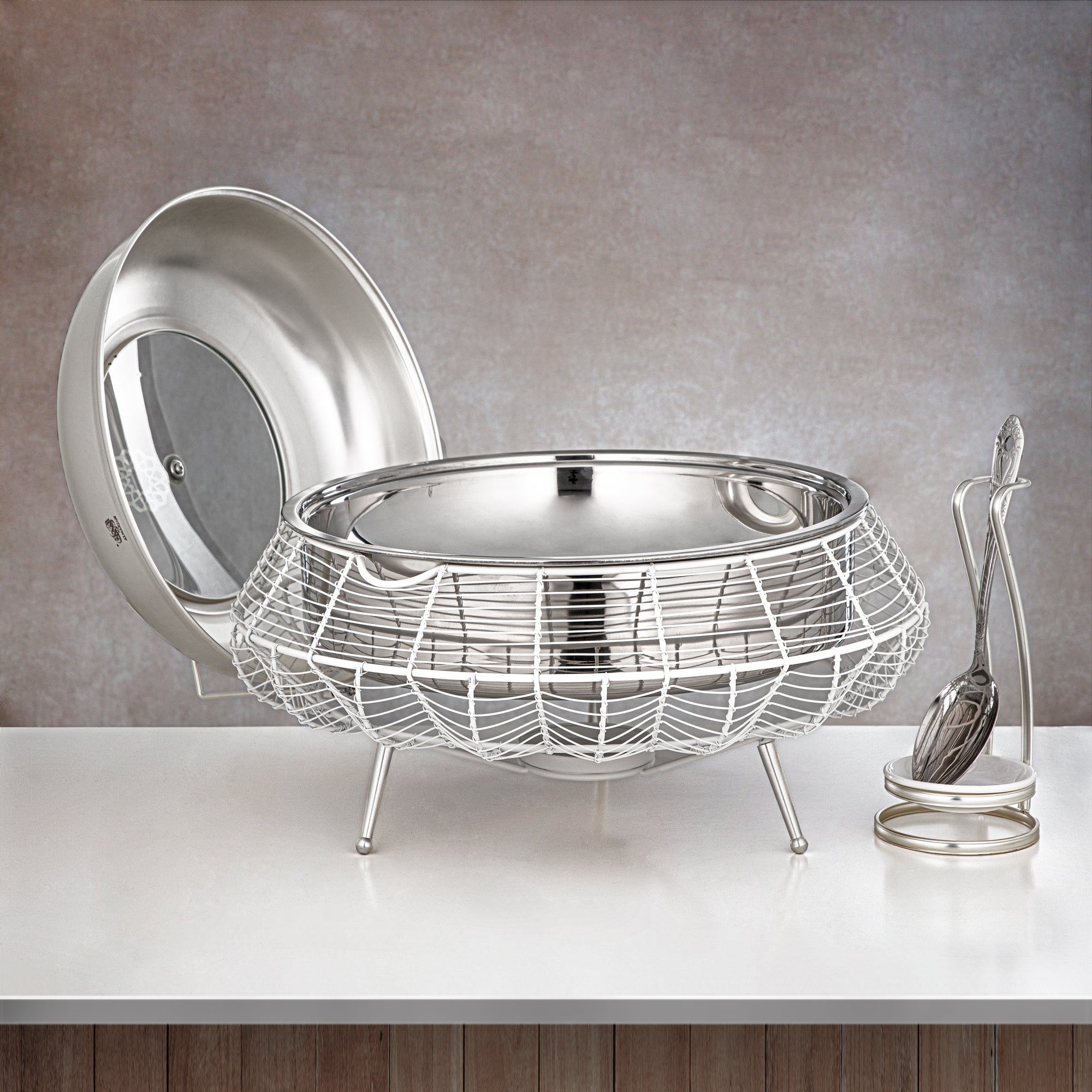 Almarjan 6500 ML Chafing Dish White & Silver - STS0013241