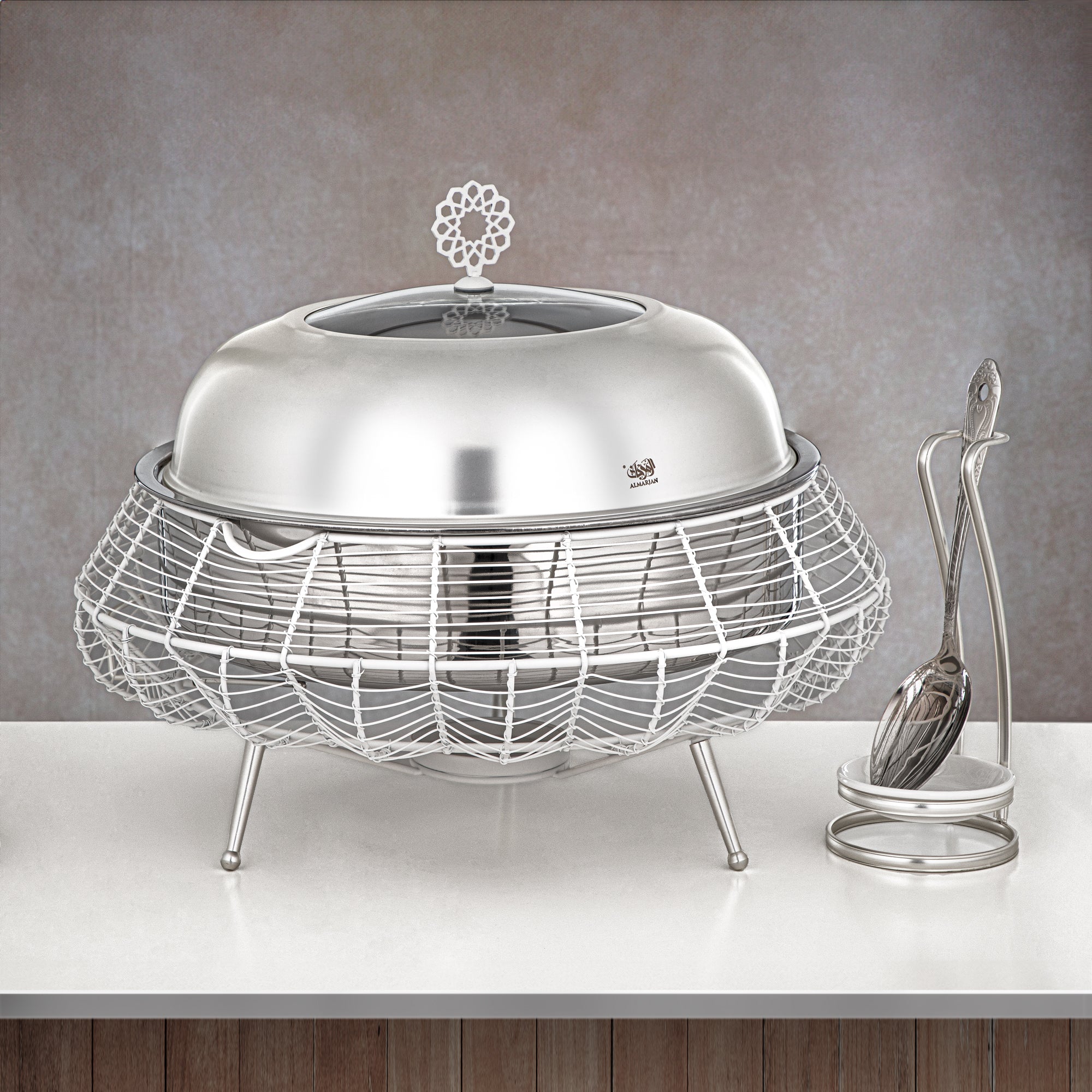 المرجان طبق تسخين 6500 مل ابيض وفضي - STS0013241