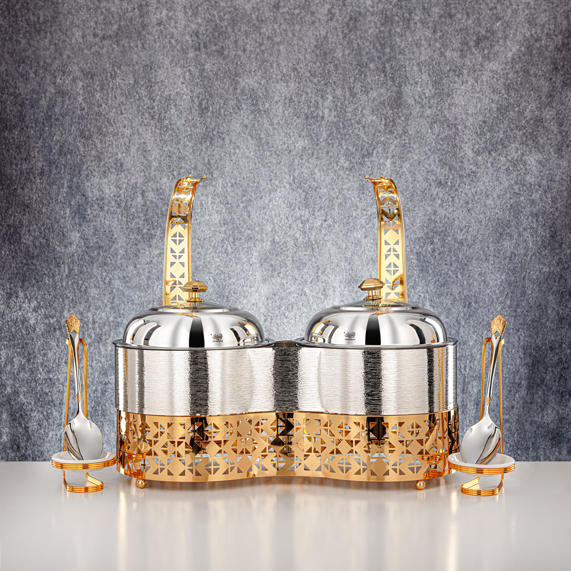 Almarjan 2000 ML + 2000 ML Double Chafing Dish Silver & Gold - STS0013346