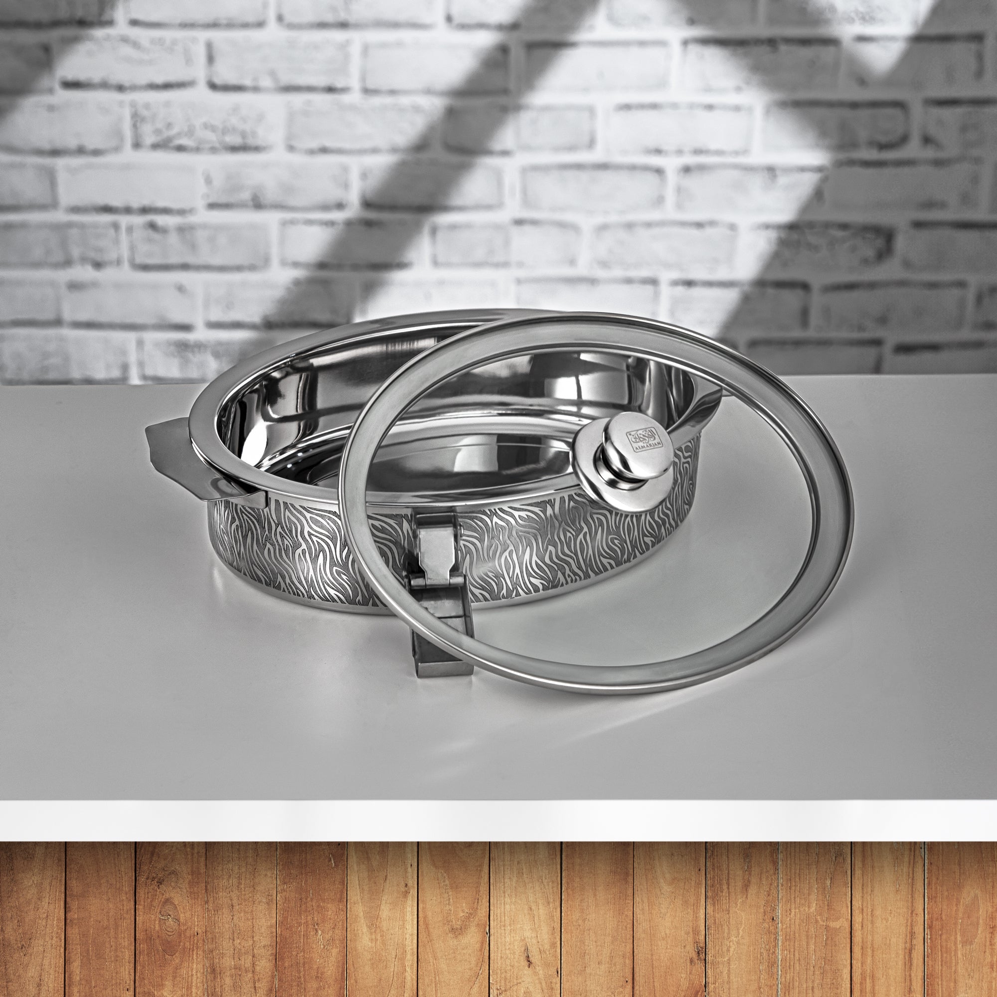 Almarjan 30 CM Mandi Collection Stainless Steel Hot Pot With Glass Cover Silver - H24P1