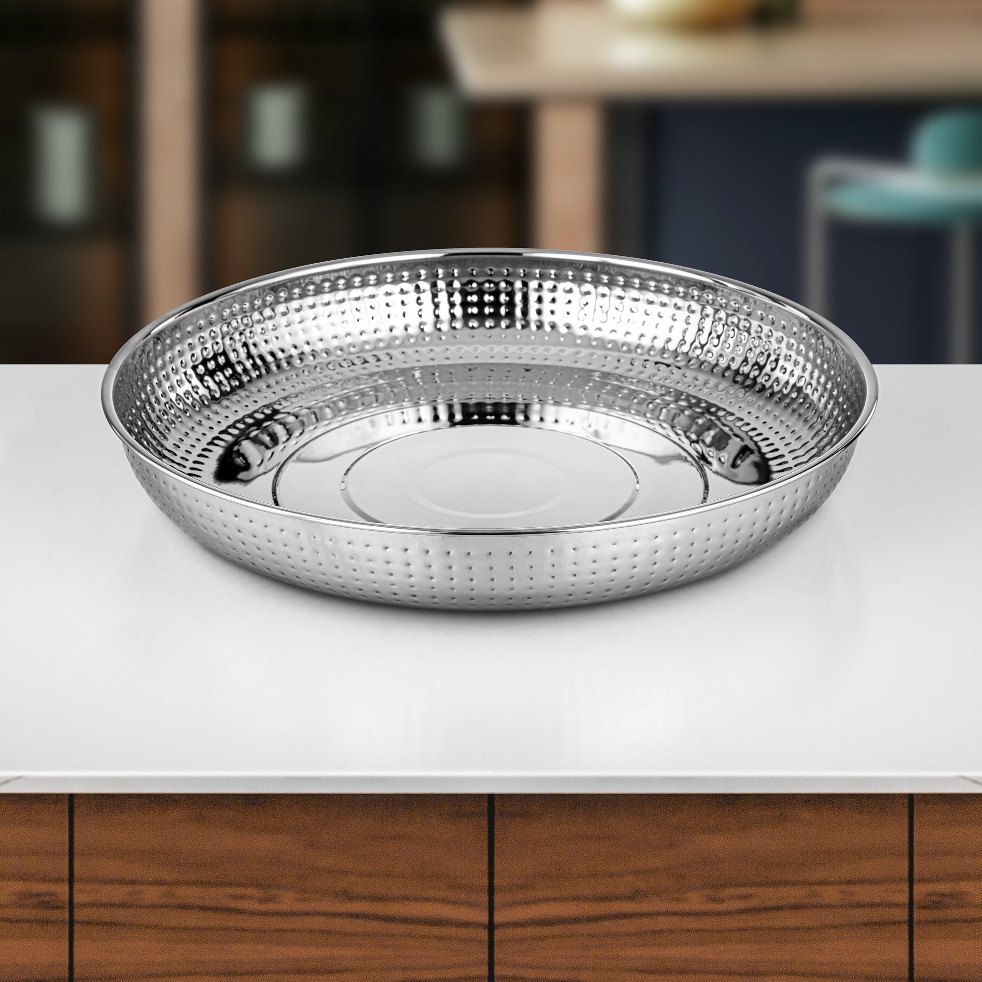 صينية خبز المرجان ستانلس ستيل مطروق بلمعة مرآة 45 سم (H24M2) – أدوات تقديم الإفطار | رمضان والتجمعات