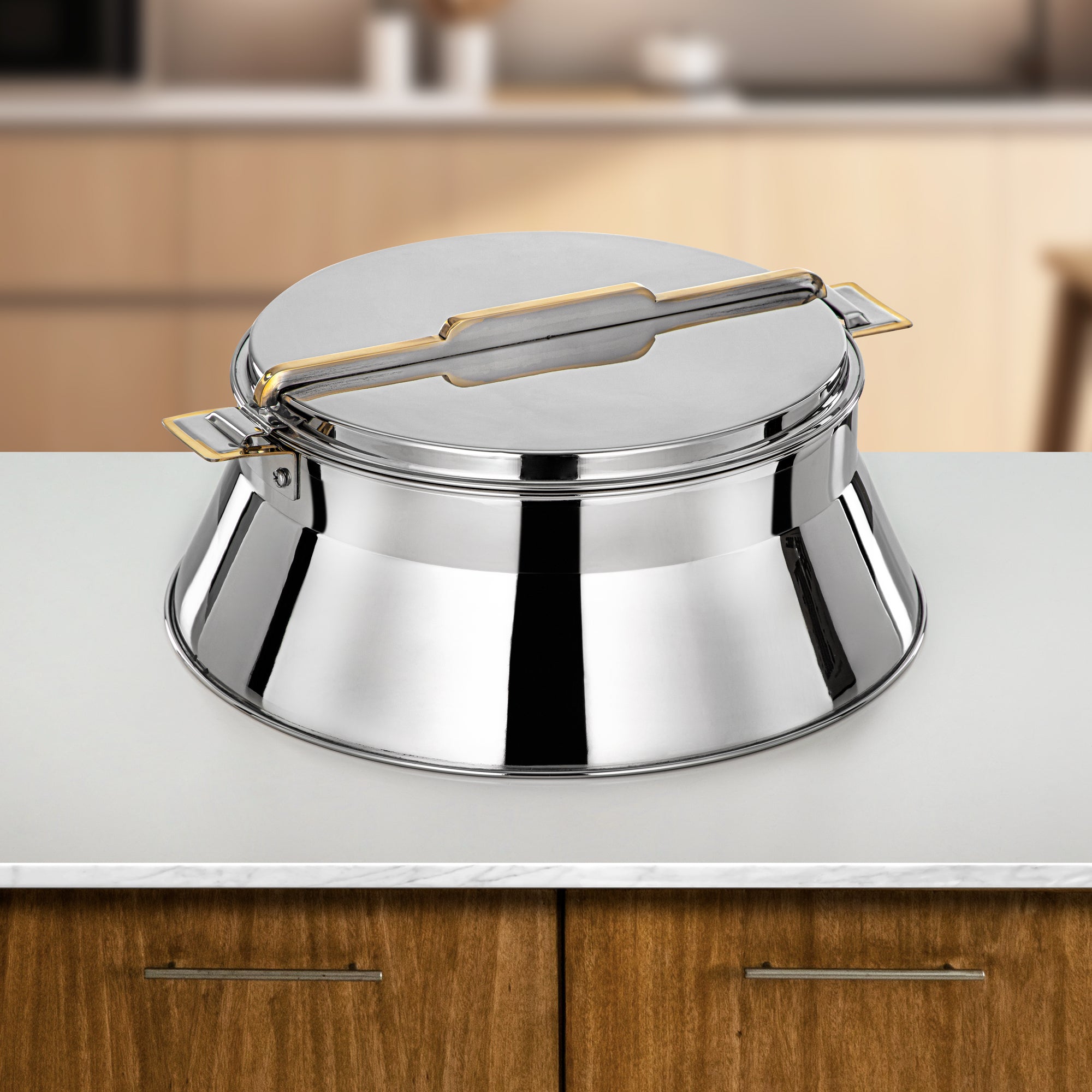 Almarjan Hot Pot Stainless Steel, 35CM (6000ML), Silver & Gold (H25PG8) - Dalal Collection