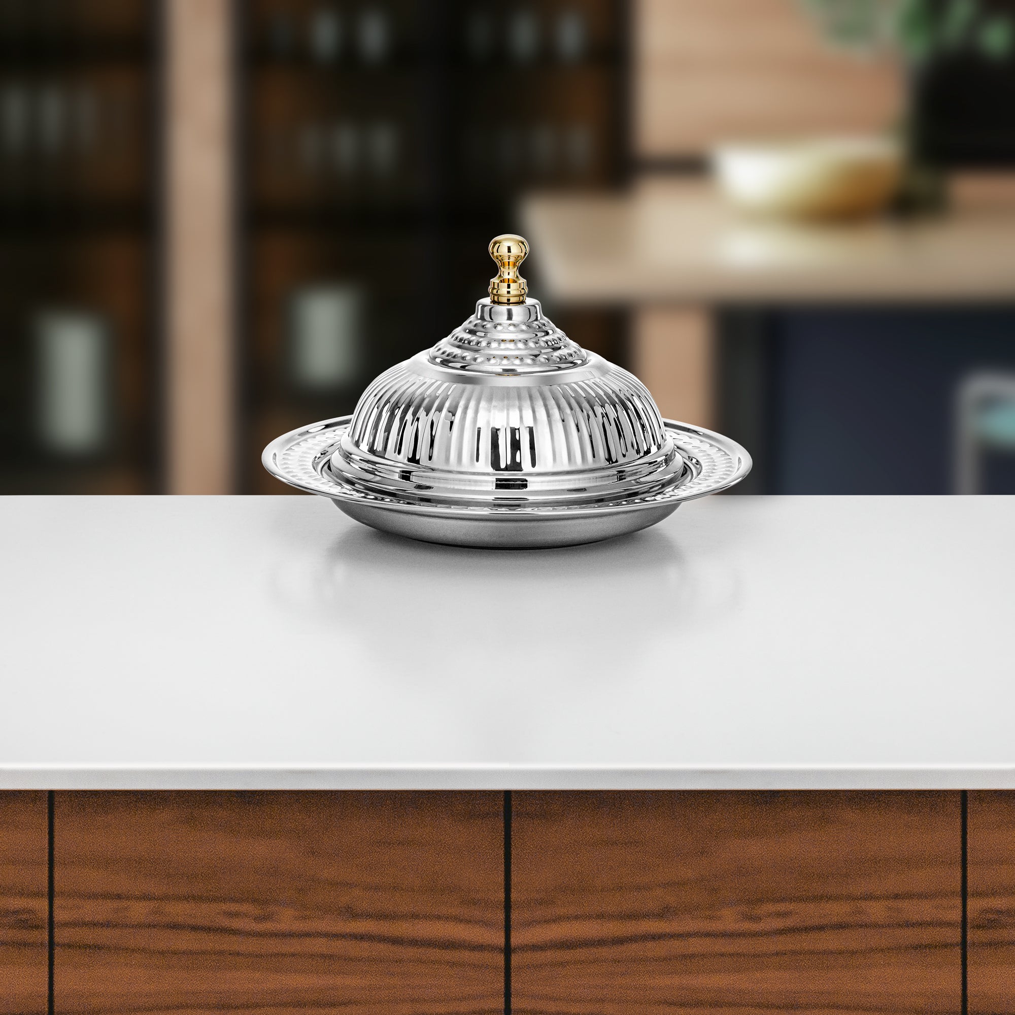 Almarjan Diwan Tray with Cover 30cm Silver