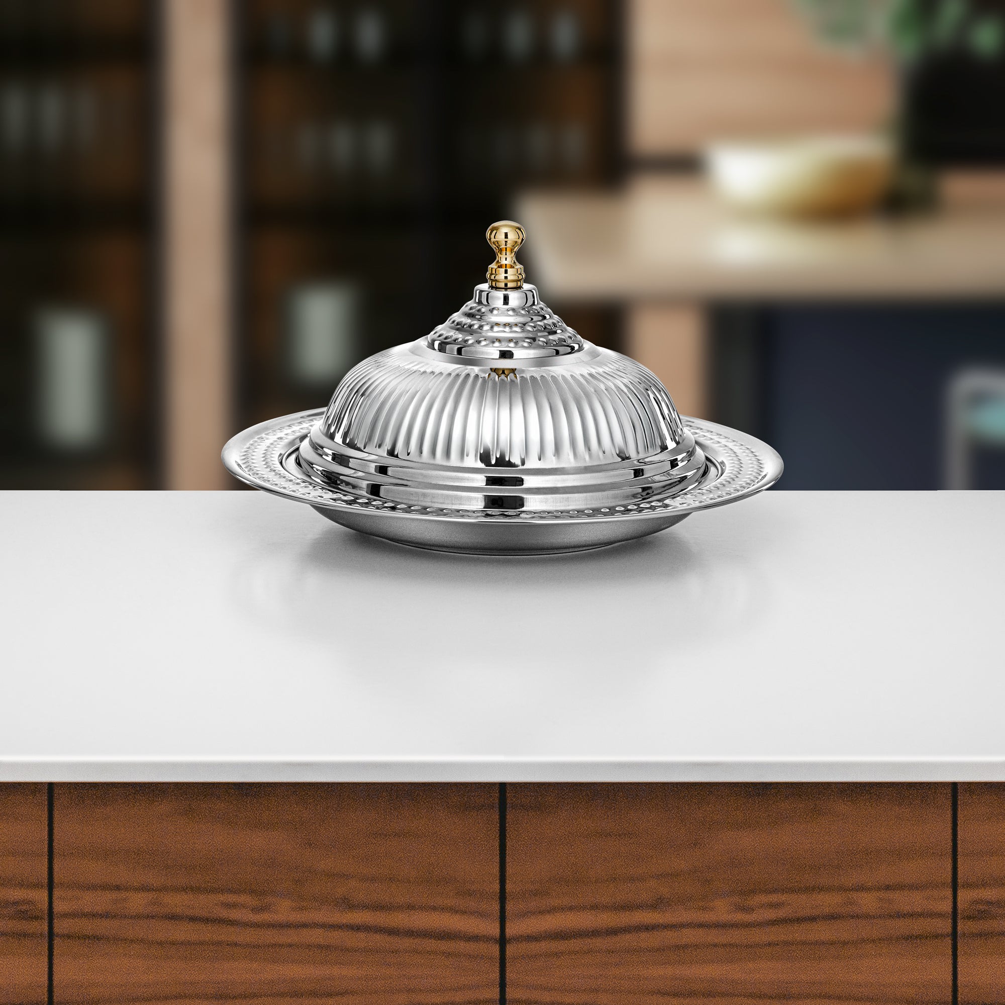 Almarjan Diwan Tray with Cover 35cm Silver