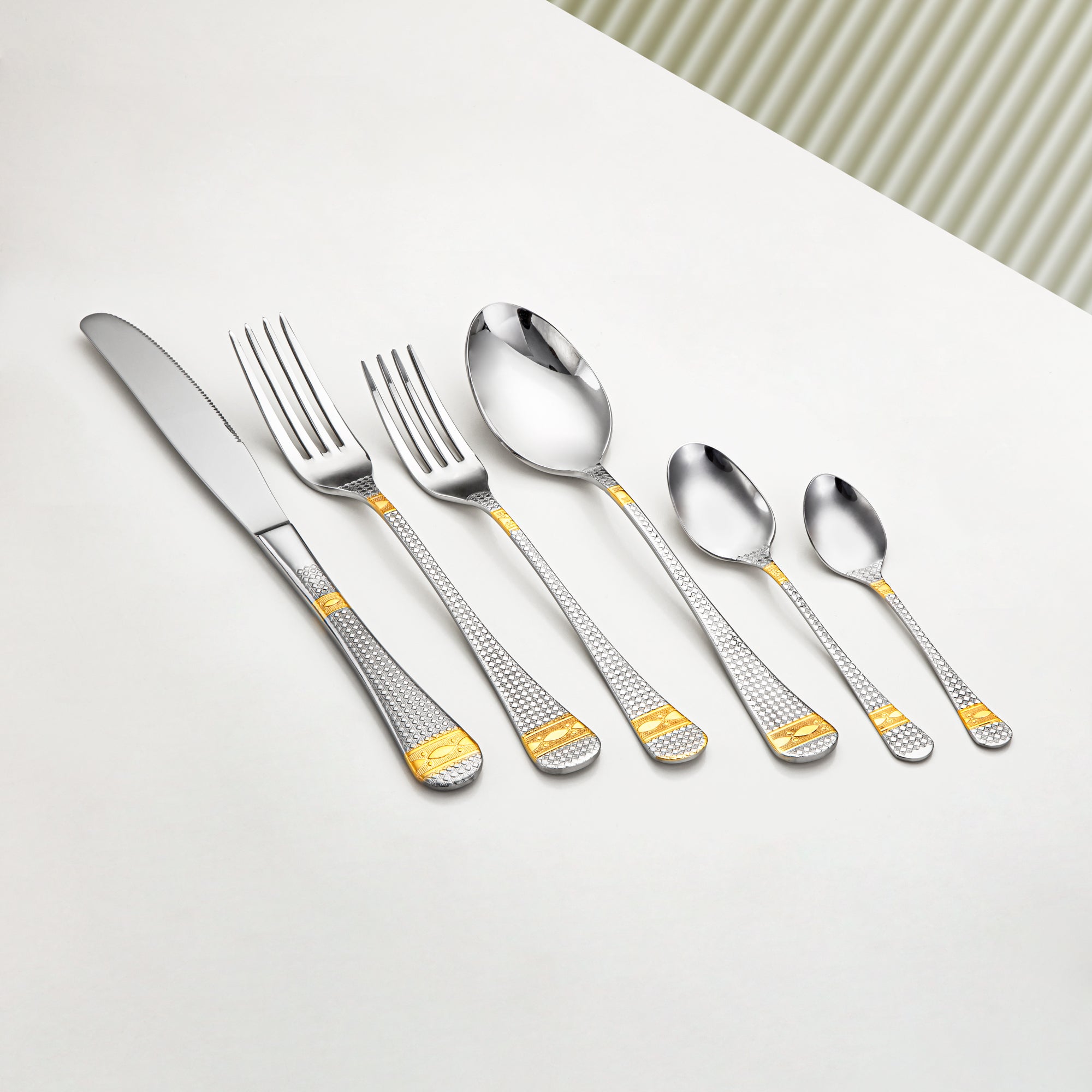 Almarjan 78 Pieces Pedra Collection Stainless Steel Cutlery Set Silver & Gold - STS2051278
