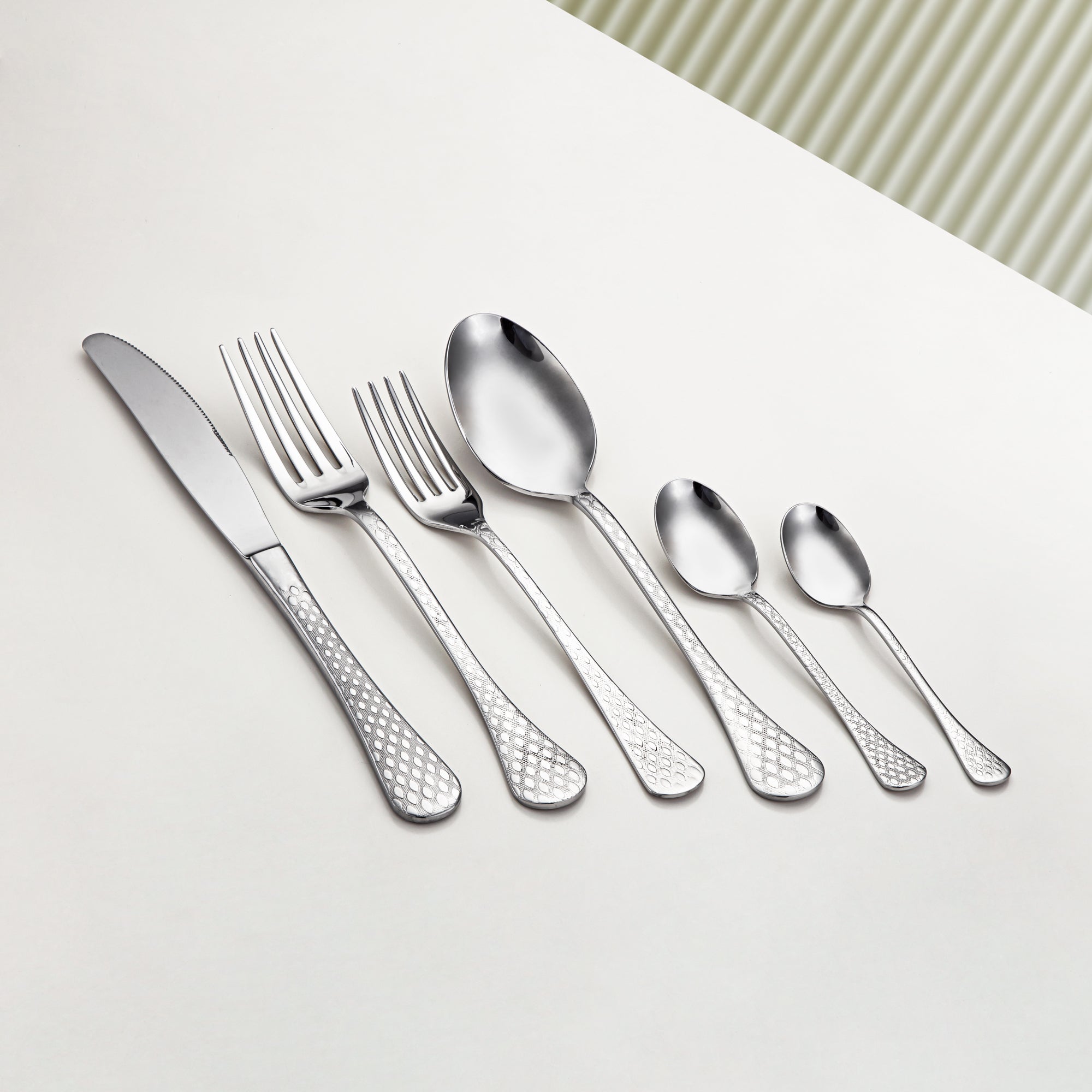Almarjan 78 Pieces Pedra Collection Stainless Steel Cutlery Set Silver - STS2051279