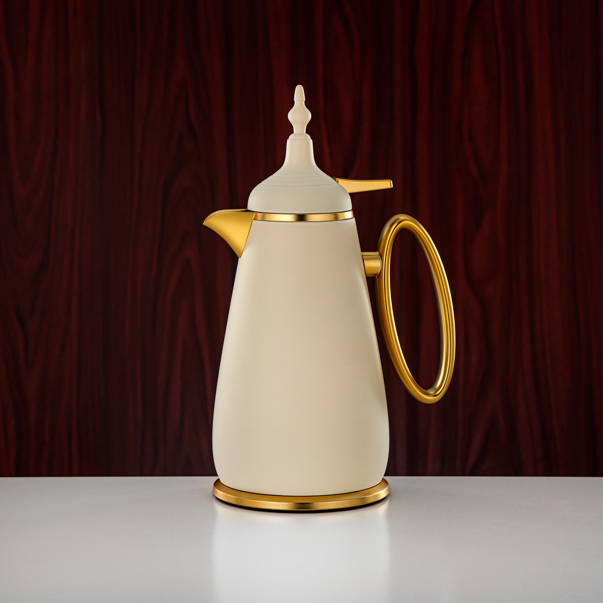 Almarjan Vacuum Flask Set Push Button ABS Matt Beige & Matt Gold 0.7L + 1L (UOP-A0700/B1000Q305YE22) - Classic Vacuum Flask