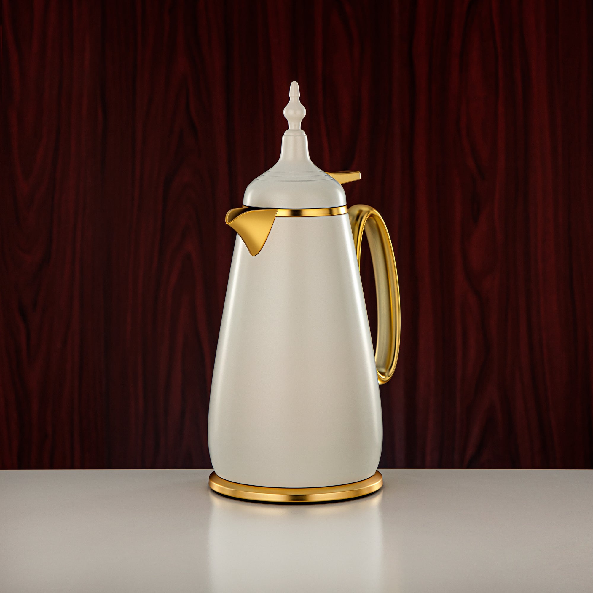 Almarjan Vacuum Flask Set Push Button ABS Matt White & Matt Gold 0.7L + 1L (UOP-A0700/B1000Q330YZE22) - Classic Vacuum Flask