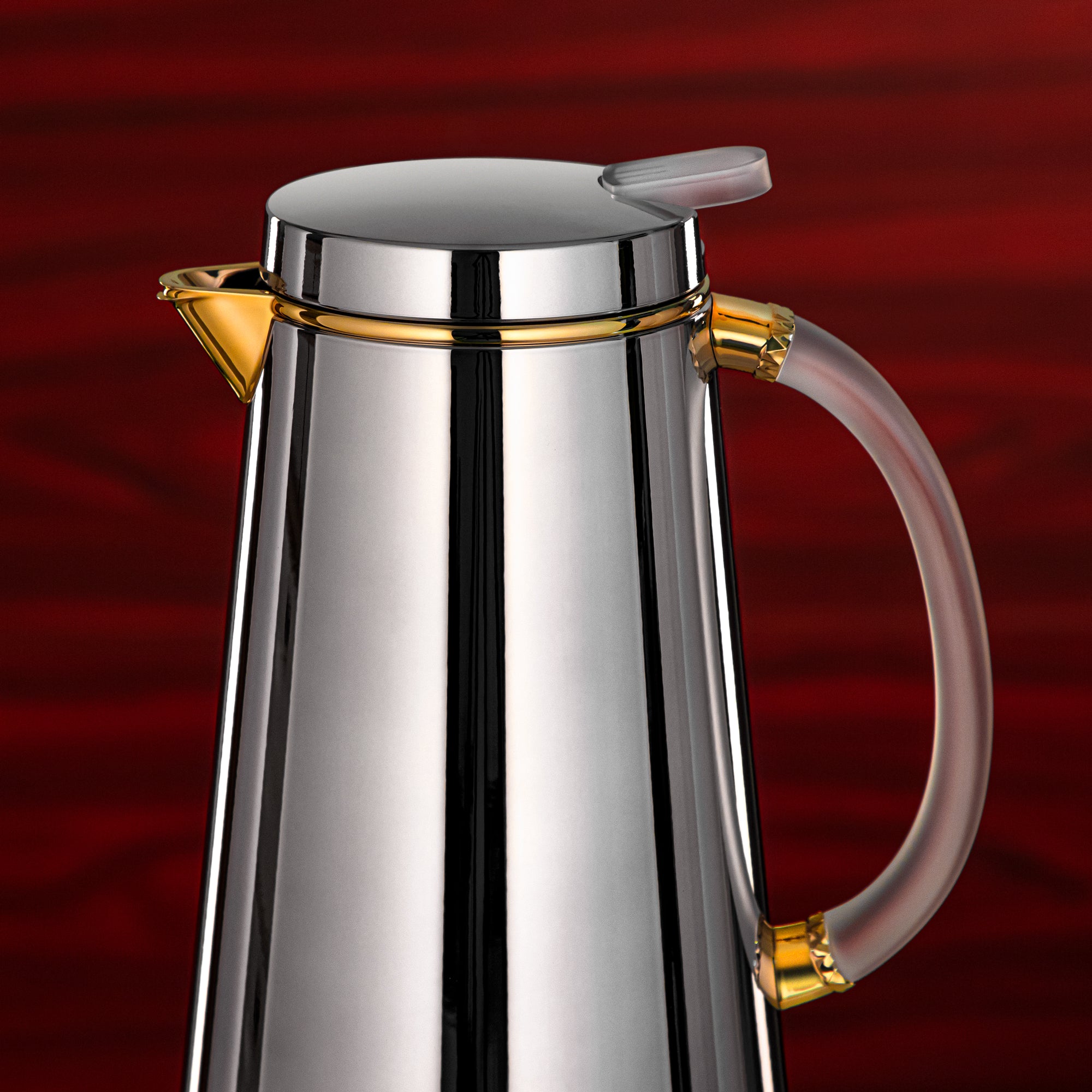 Almarjan Vacuum Flask Metal 0.5 Liter Silver with Golden Spout & Frost Handle (VOP-500 CC95Y15) – Elegant Serving | Ramadan & Gatherings