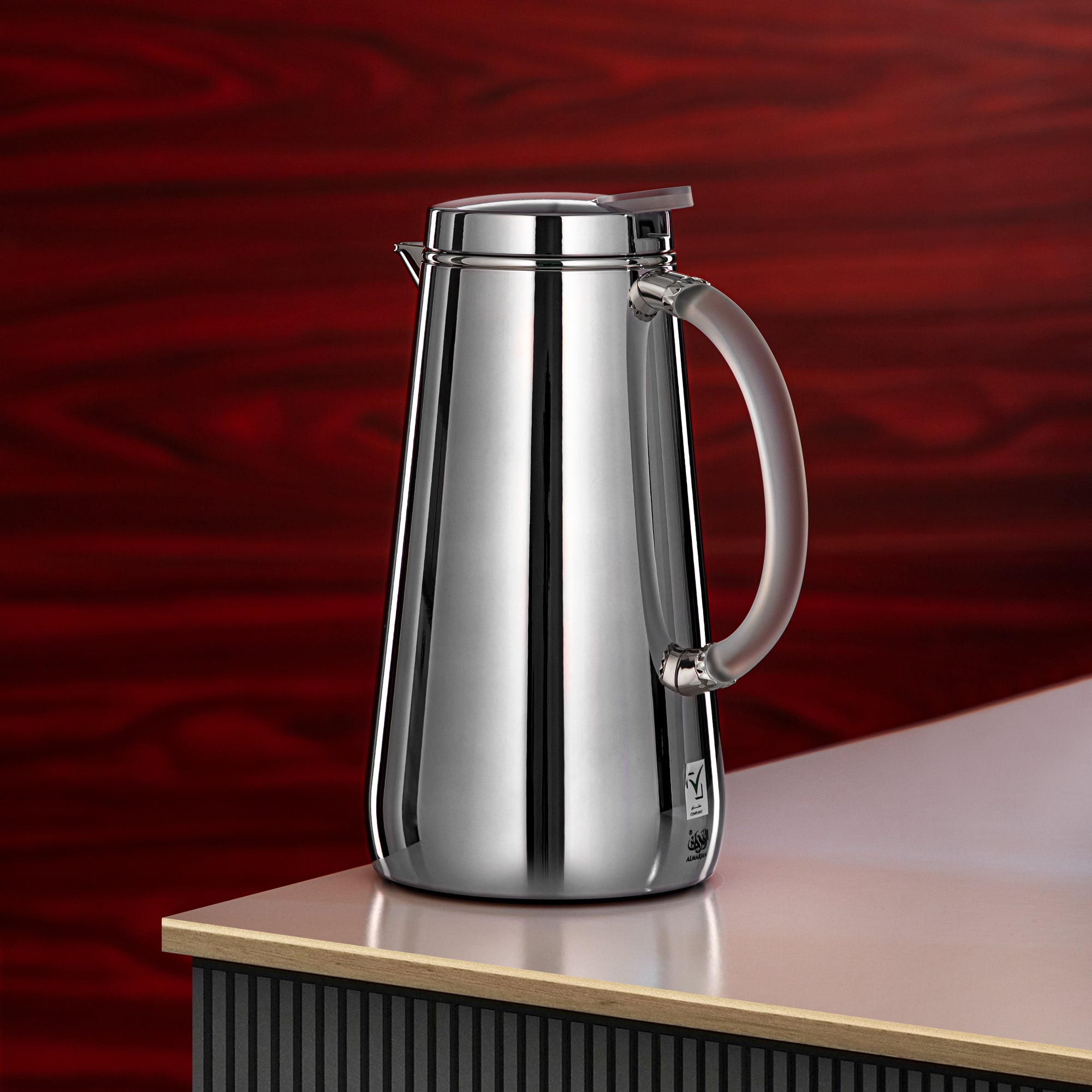 Almarjan Vacuum Flask Metal 1 Liter Silver with Frost Handle (VOP-1000 CY15) – Elegant Serving | Ramadan & Gatherings