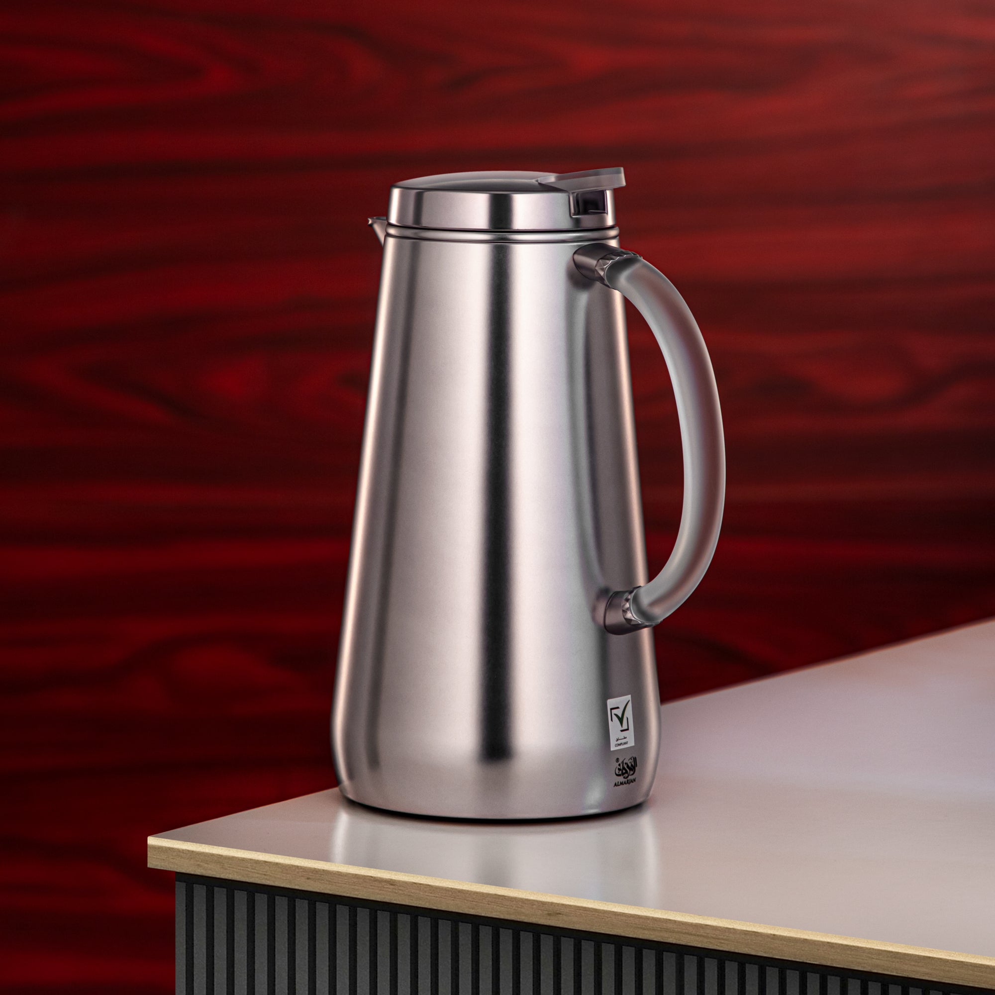 Almarjan Vacuum Flask Metal 1 Liter Matt Silver with Frost Handle (VOP-1000 E23Y15) – Elegant Serving | Ramadan & Gatherings