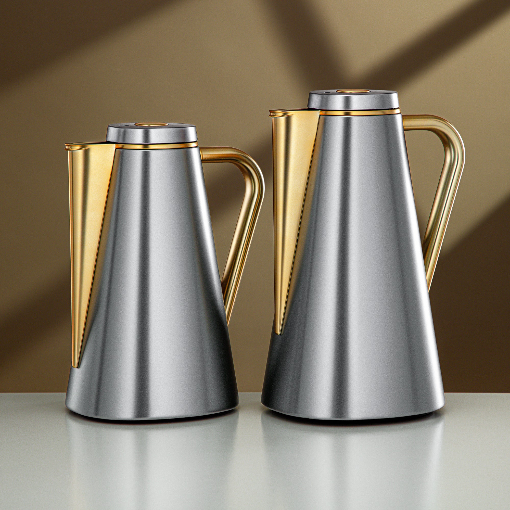 Almarjan Vacuum Flask Set 0.7L + 1L Matt Nickel & Matt Gold
