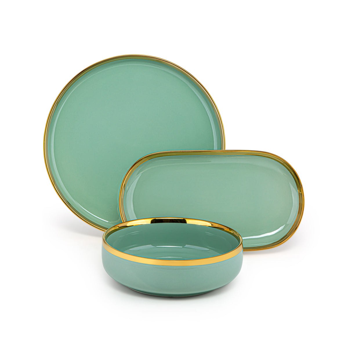 Almarjan 27 Pieces Round Ceramic Dinner Set Light Green - DS27