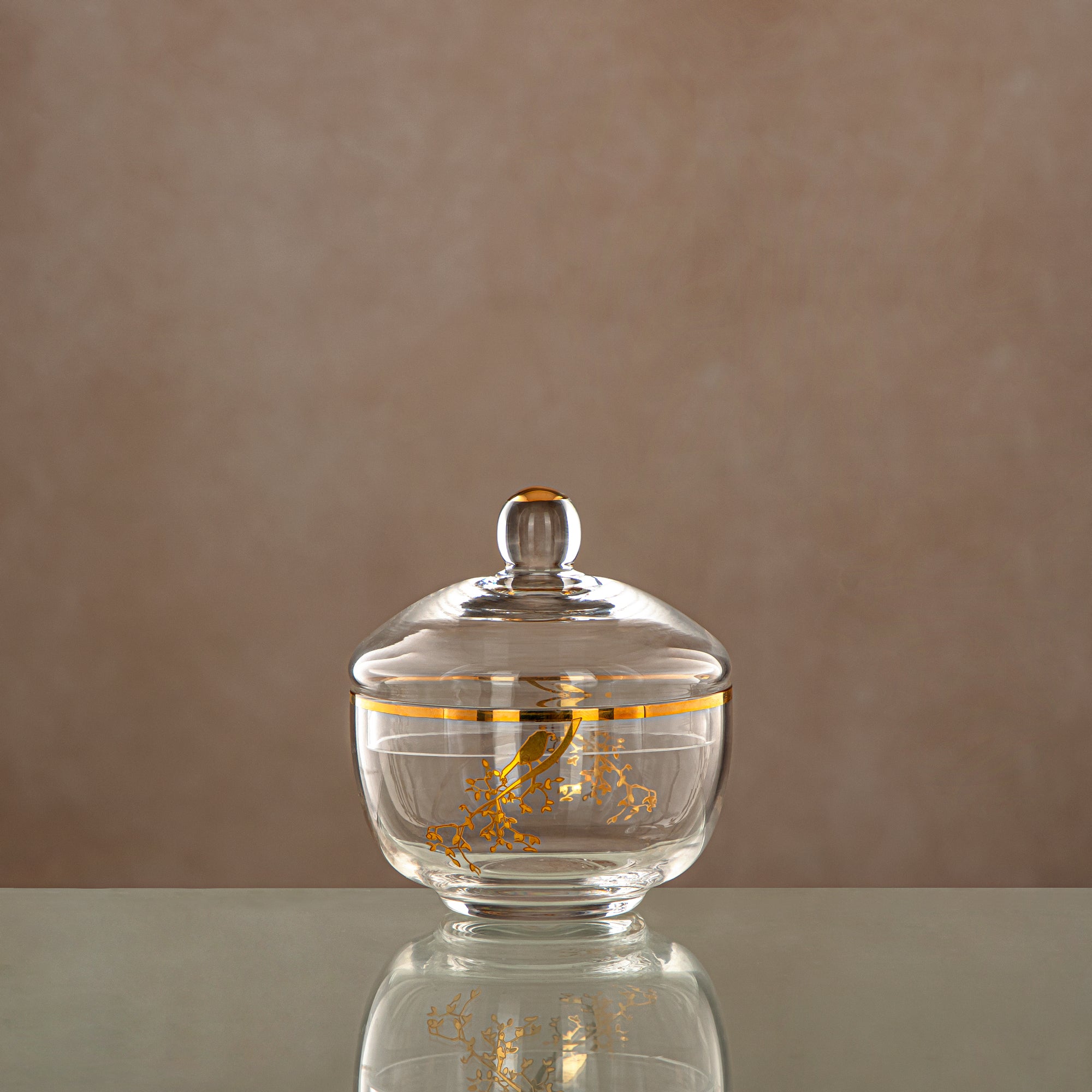 Almarjan Sugar Bowl Clear & Gold with cover (0137T-XQZT-GLD) Gatherings, special occasions, Ramadan, eid