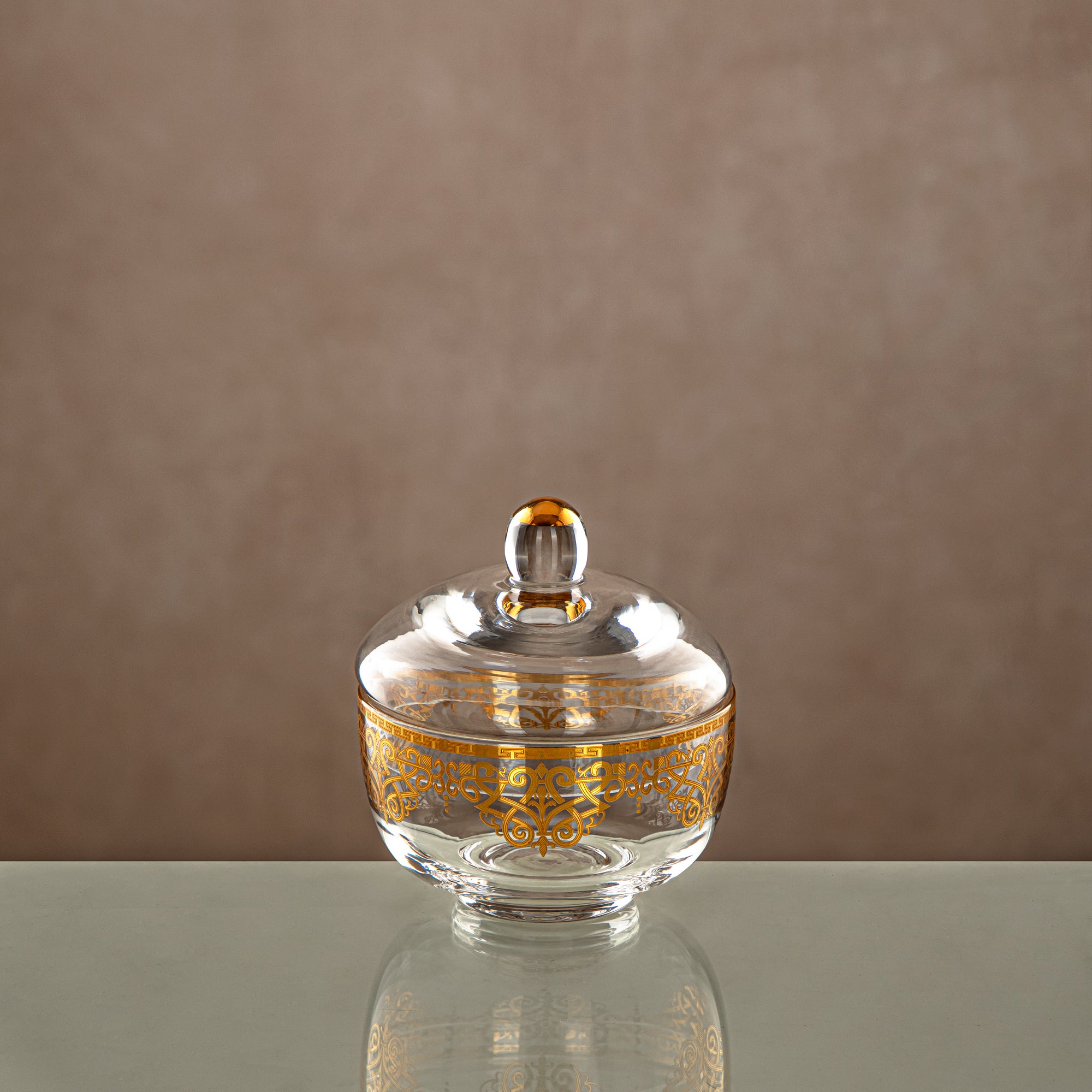 Almarjan Sugar Bowl Clear & Gold with cover (0137T-YCS-GLD) Gatherings, special occasions, Ramadan, eid