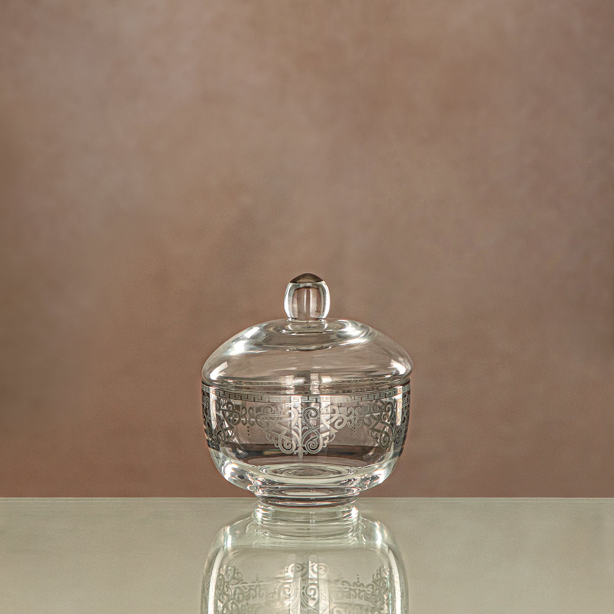 Almarjan Sugar Bowl Clear & silver with cover (0137T-YCS-SIL) Gatherings, special occasions, Ramadan, eid