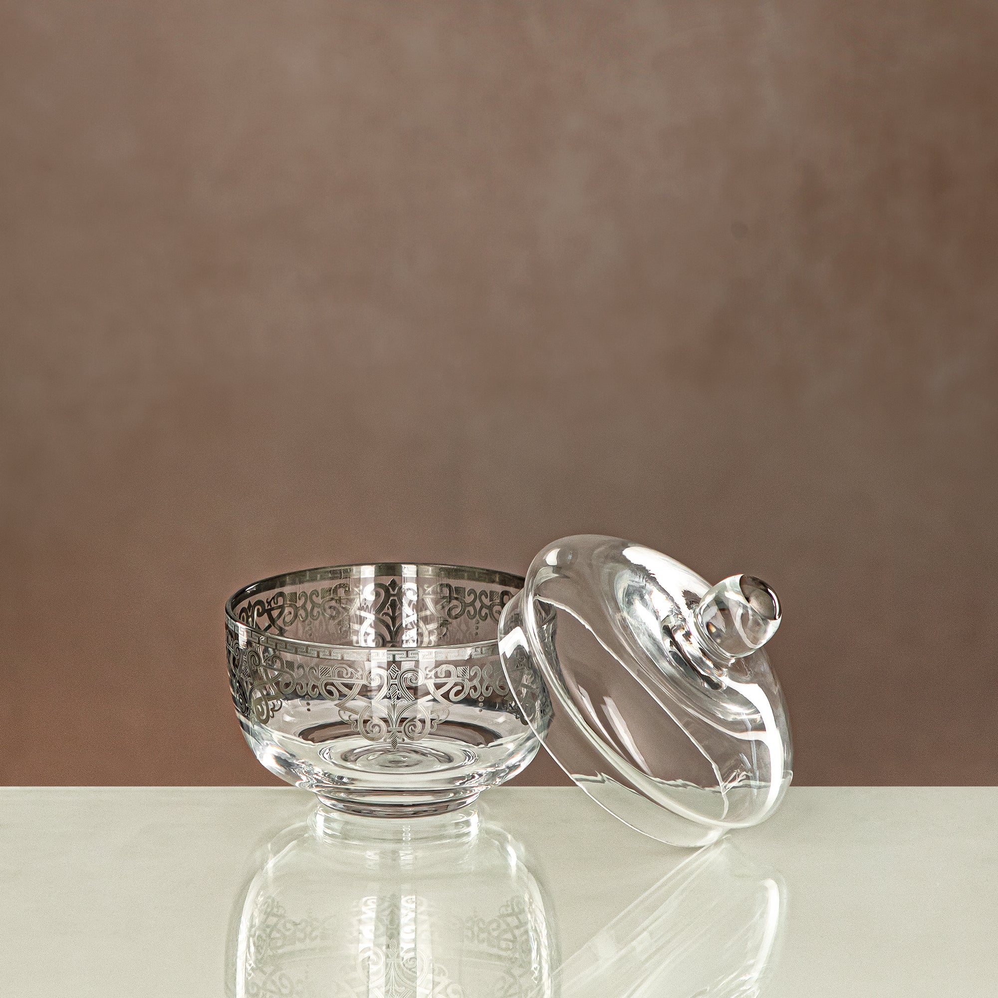 Almarjan Sugar Bowl Clear & silver with cover (0137T-YCS-SIL) Gatherings, special occasions, Ramadan, eid