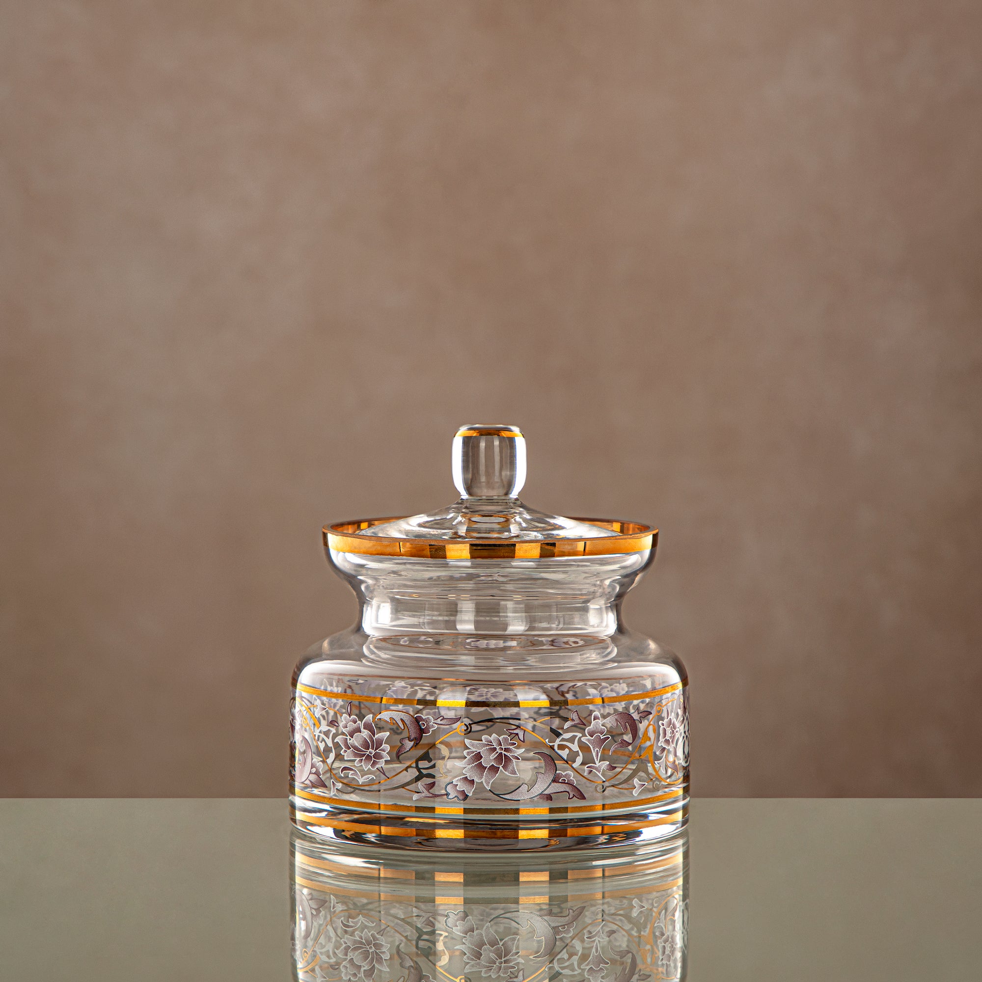 Almarjan Candy Bowl 450ML, Glass, Clear & Golden Pattern (0187T-ZQDL) - Family Gatherings