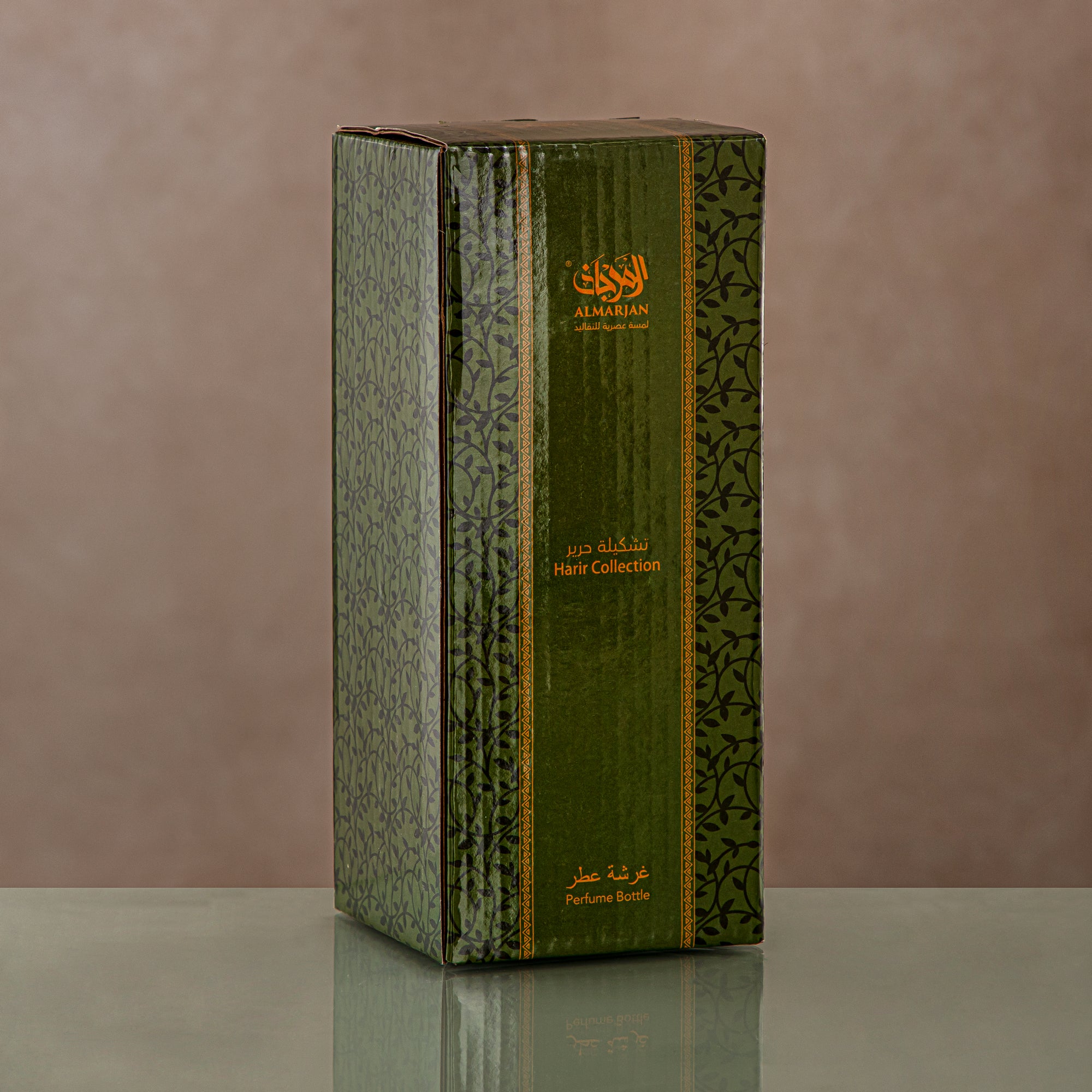 Almarjan Perfume Bottle 29 Tola, Glass, Clear & Golden Pattern (0863P-ZQDL) - Dehn Oud Bottle