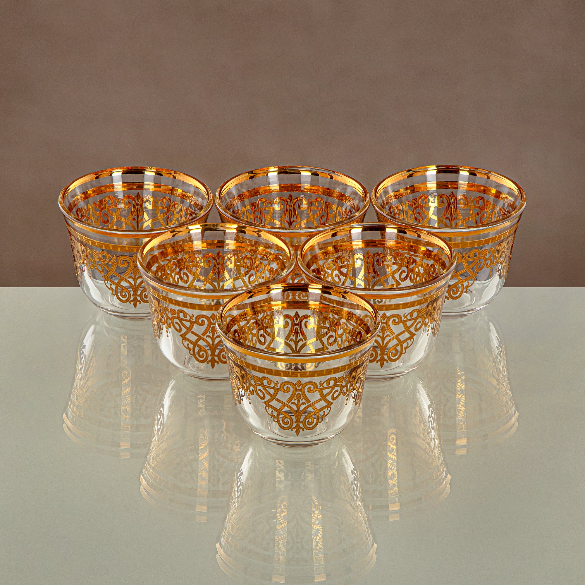Almarjan Cawa Cup Set Clear & Gold 6 pieces (1013B-YCS-GLD) Gatherings, special occasions, Ramadan, eid