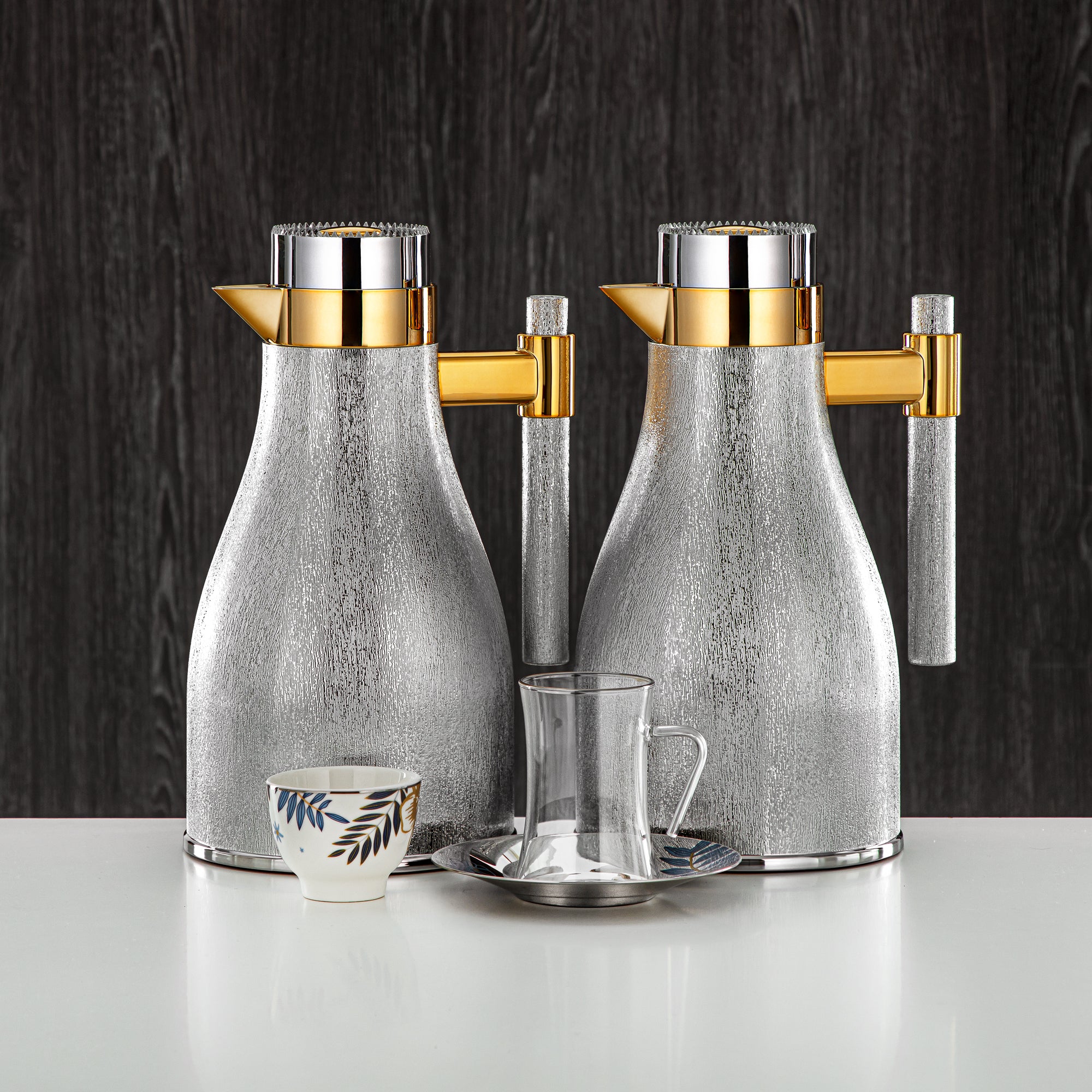 Almarjan Vacuum Flask & Tea Set Silver & Gold 20-Piece (GOK-S-S-G + 18PCS-12196-1) – Elegant Serving | Ramadan & Gatherings